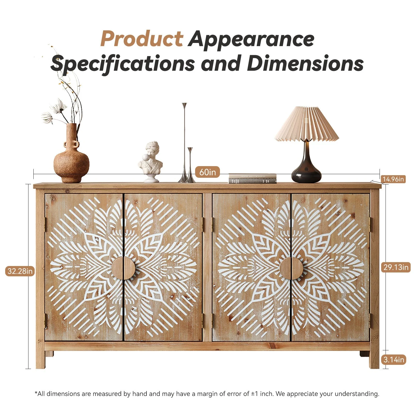 60" Wood Accent Cabinet with 4 Doors Brown and Antique White - Image 7