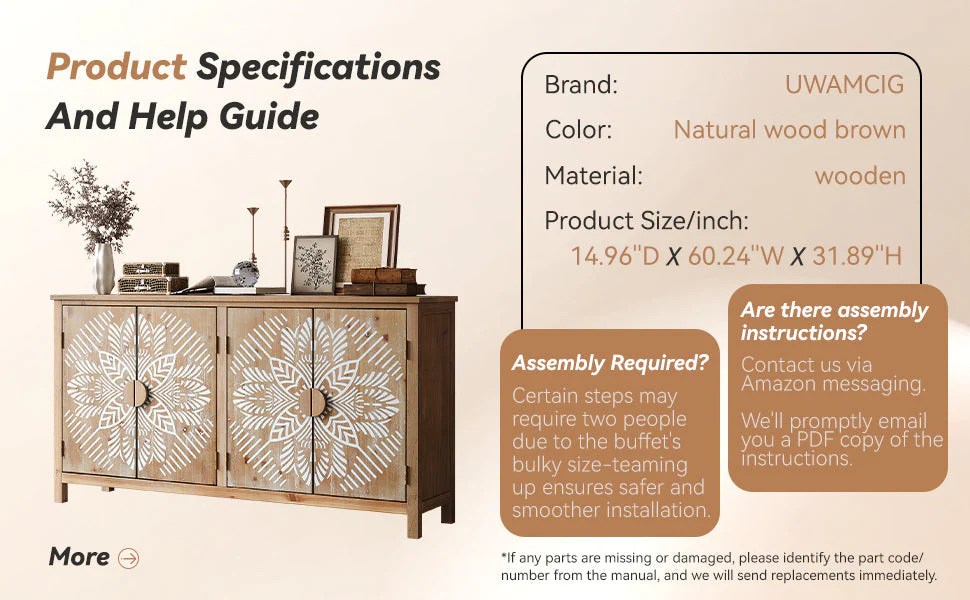 60" Wood Accent Cabinet with 4 Doors Brown and Antique White - Image 9
