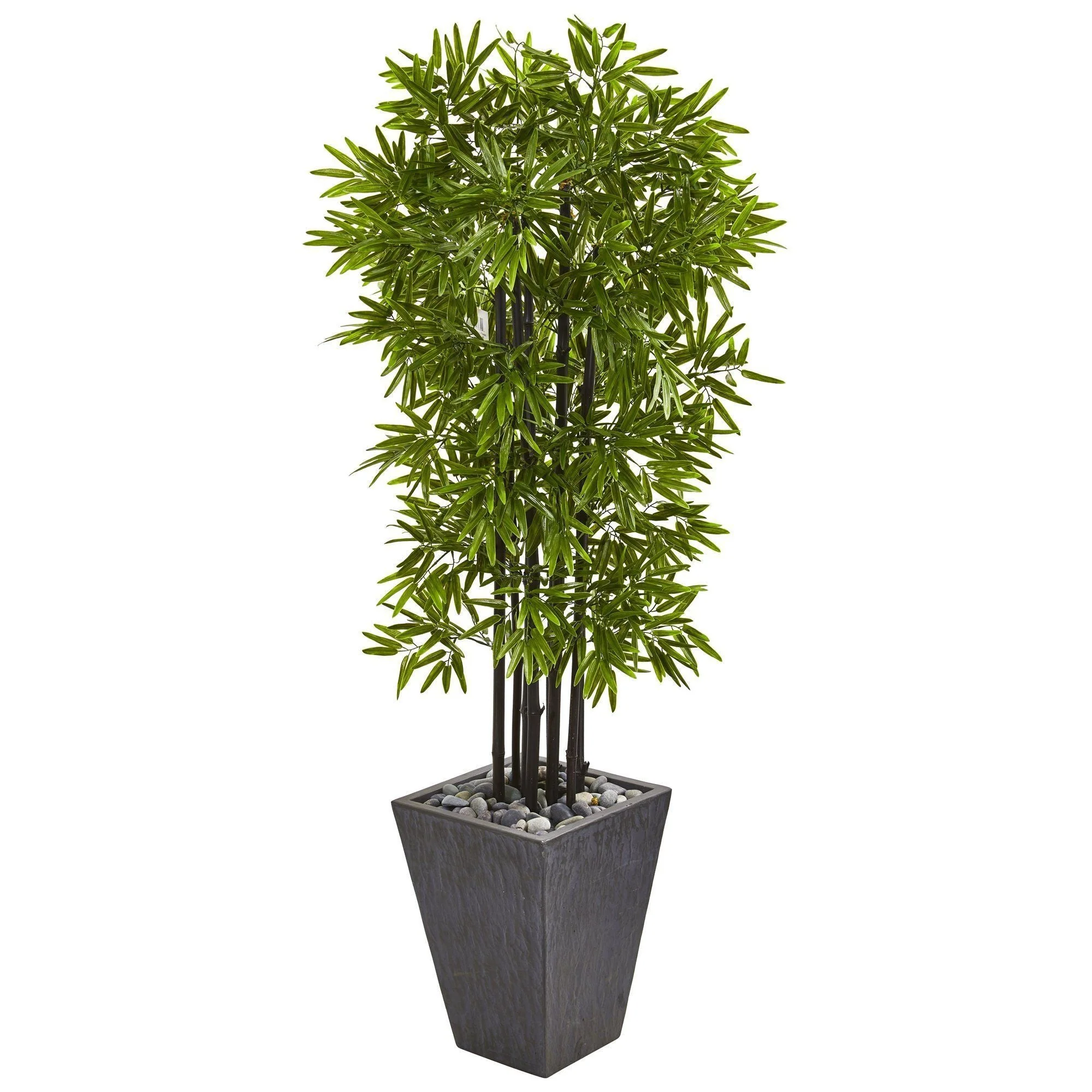 61” Bamboo Artificial Tree with Black Trunks in Slate Planter (Indoor/Outdoor) - Image 5