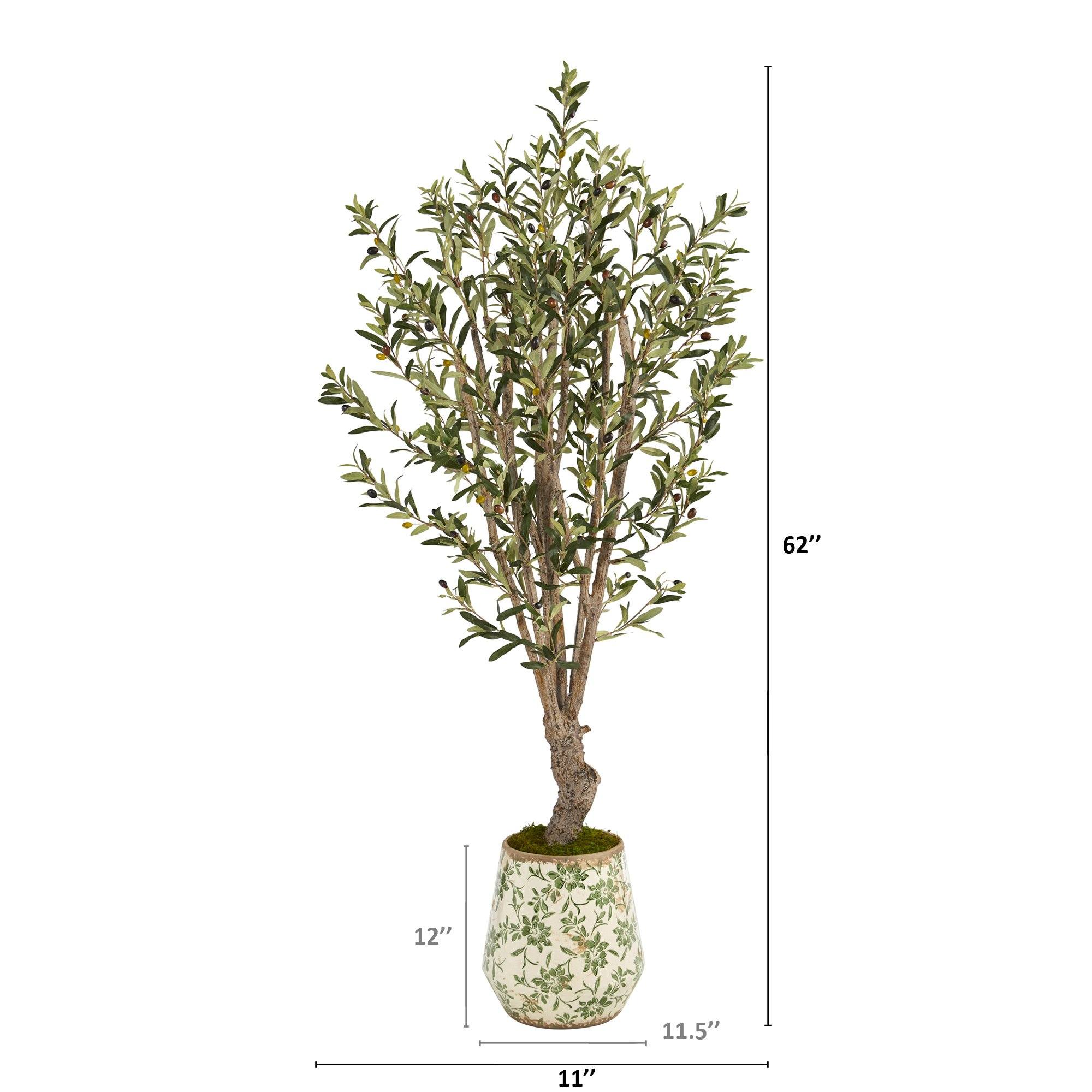 62” Olive Artificial Tree in Floral Print Planter - Image 2