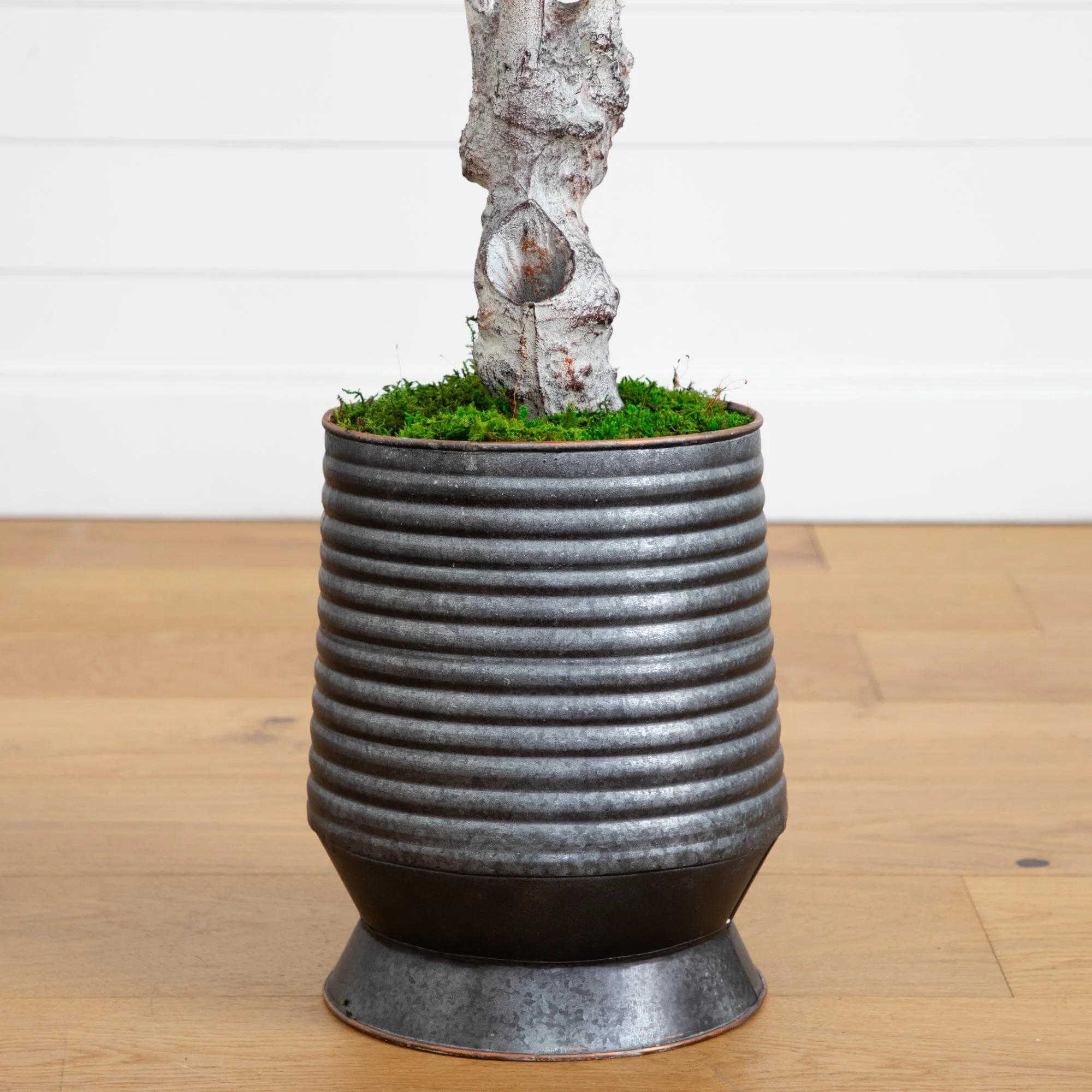 62” Olive Artificial Tree in Ribbed Metal Planter - Image 4