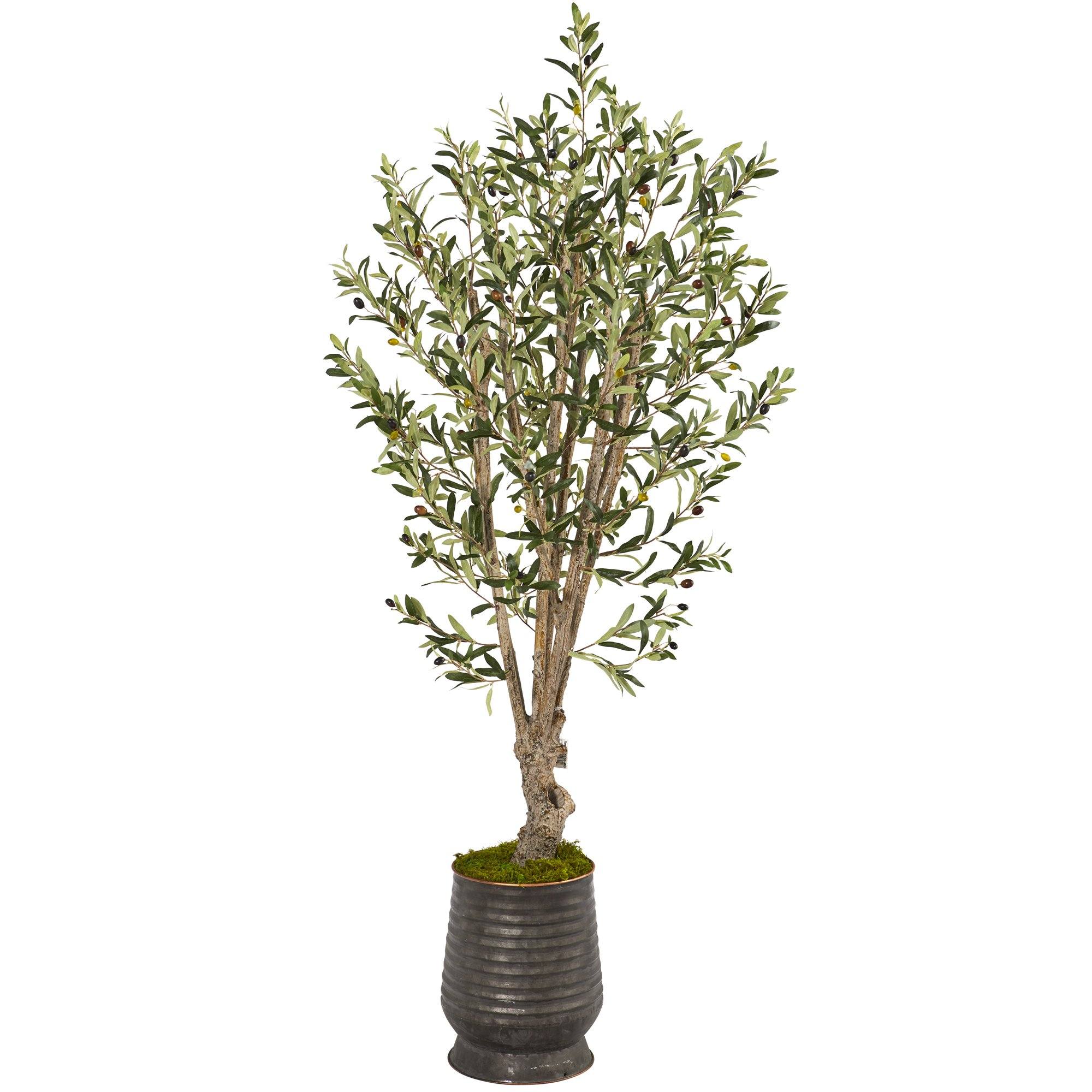 62” Olive Artificial Tree in Ribbed Metal Planter - Image 8