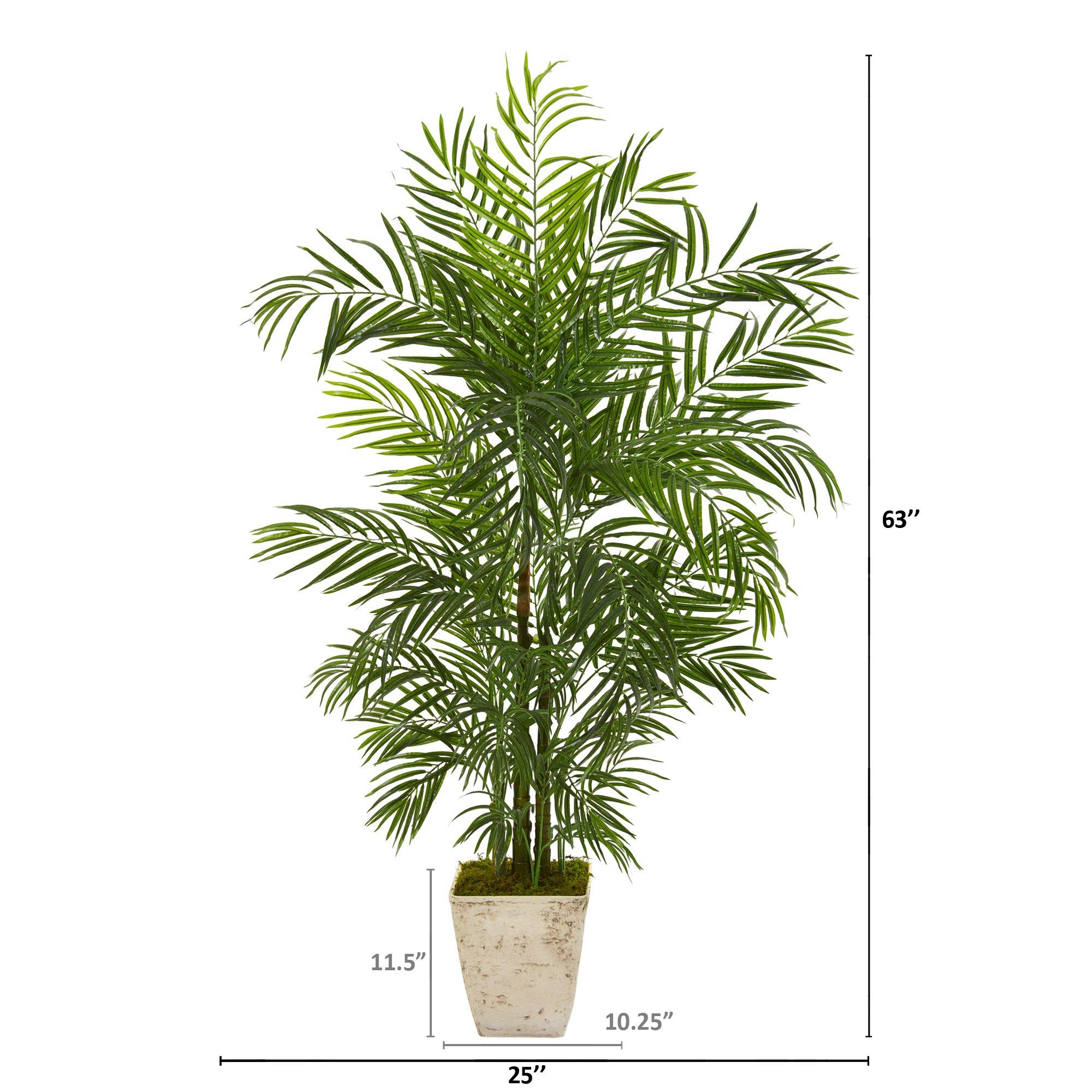 63” Areca Artificial Palm Tree in Country White Planter (Indoor/Outdoor) - Image 2