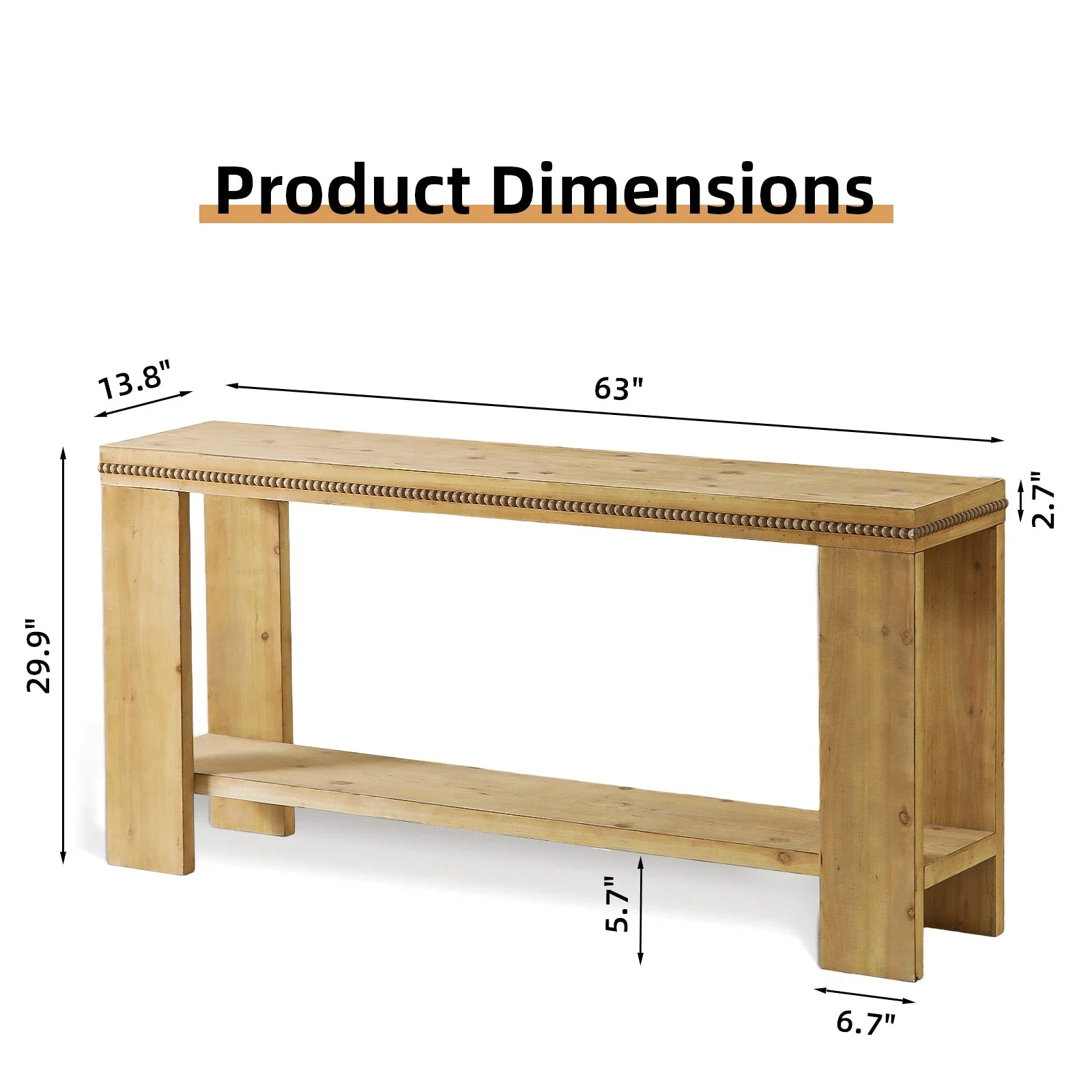 63" Boho Console Table with Storage Shelf – Rustic Farmhouse Sofa Table - Image 2