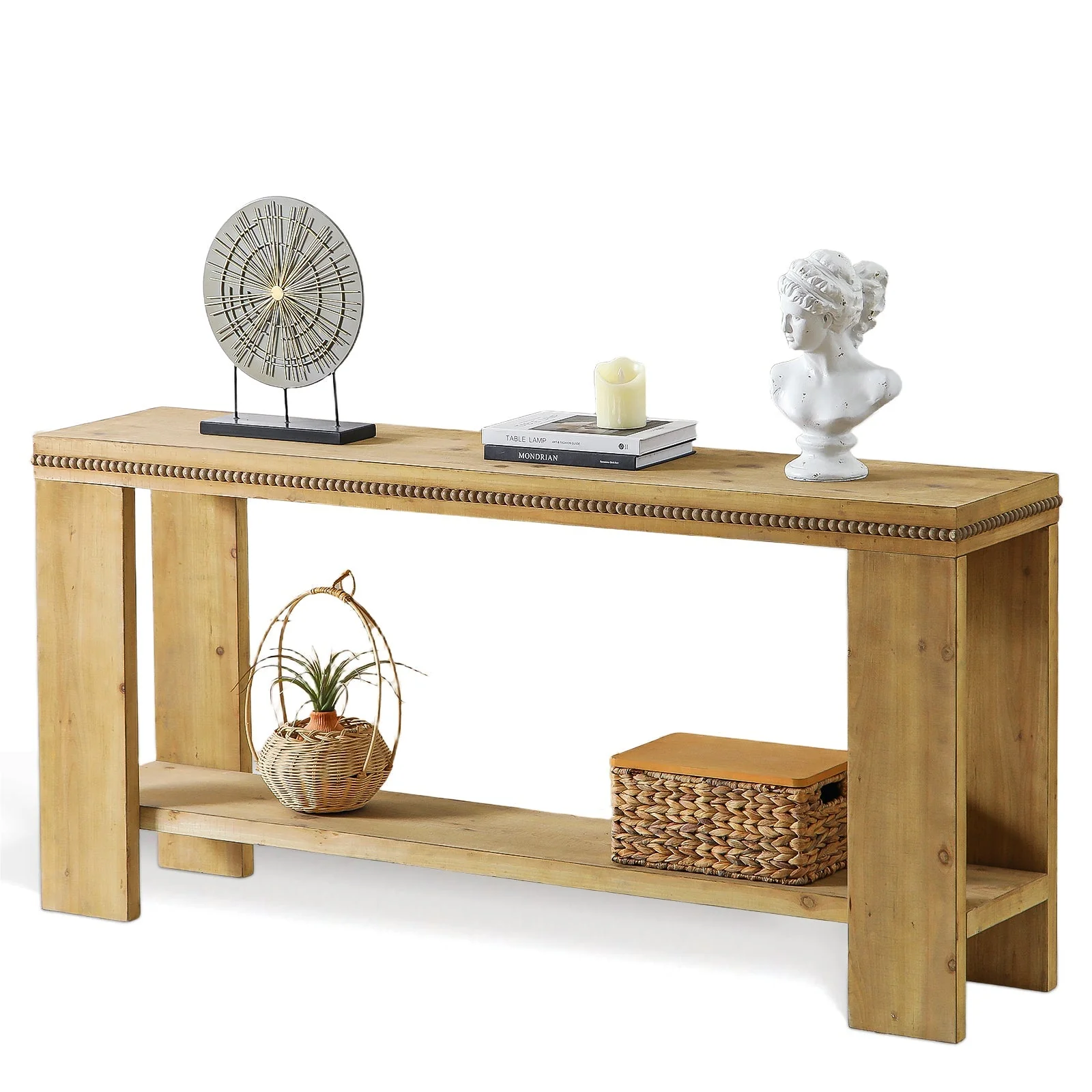 63" Boho Console Table with Storage Shelf – Rustic Farmhouse Sofa Table - Image 7