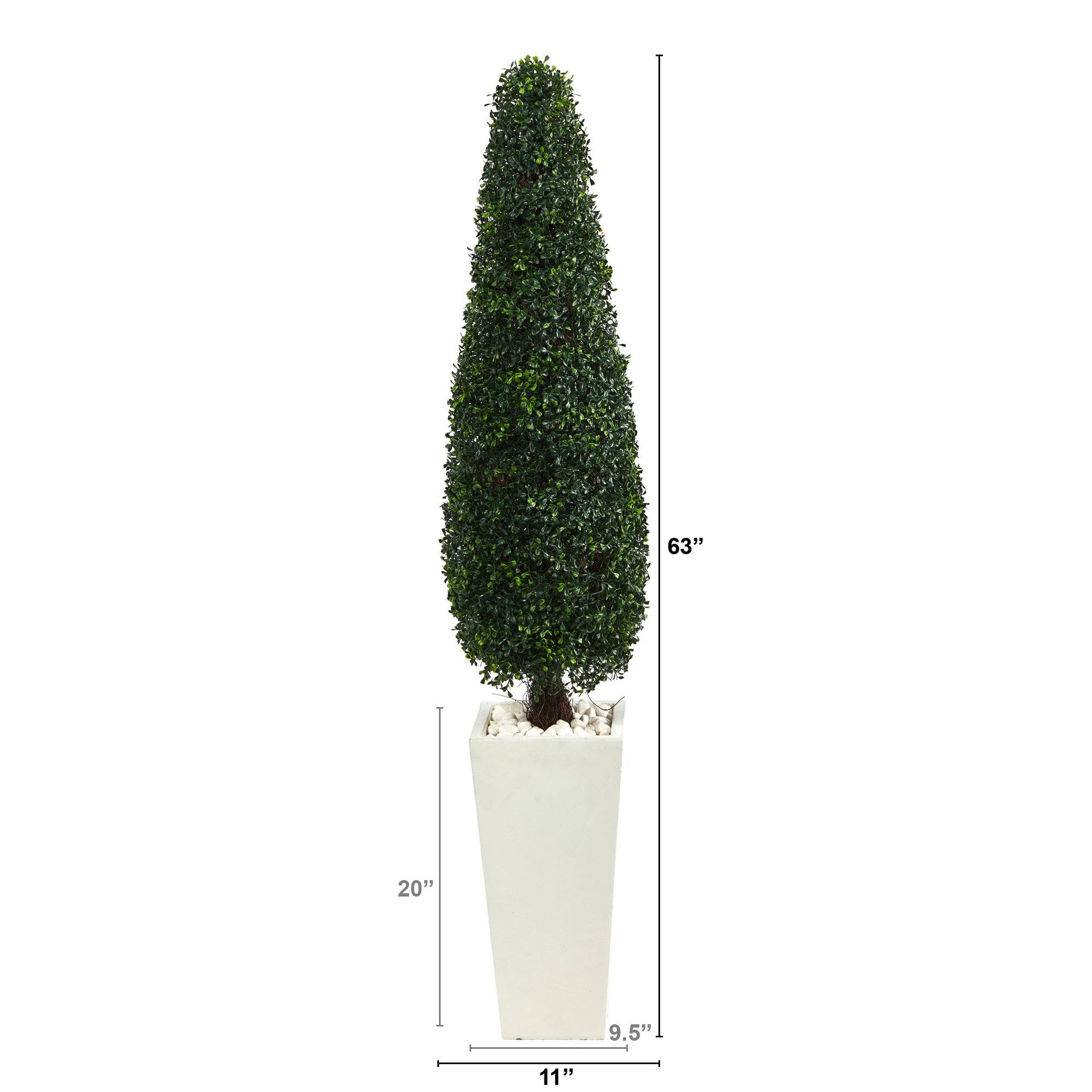 63” Boxwood Topiary Artificial Tree in Tall White Planter(Indoor/Outdoor) - Image 2