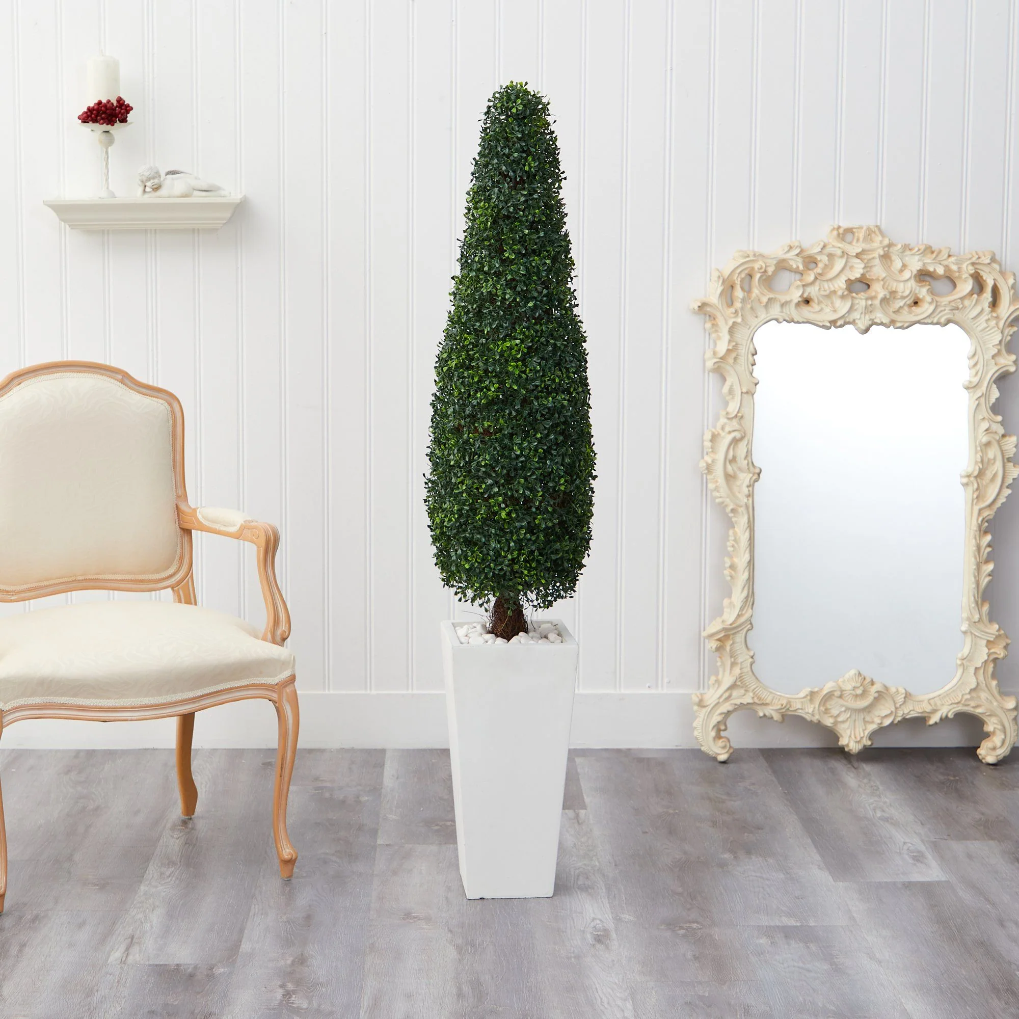 63” Boxwood Topiary Artificial Tree in Tall White Planter(Indoor/Outdoor) - Image 3