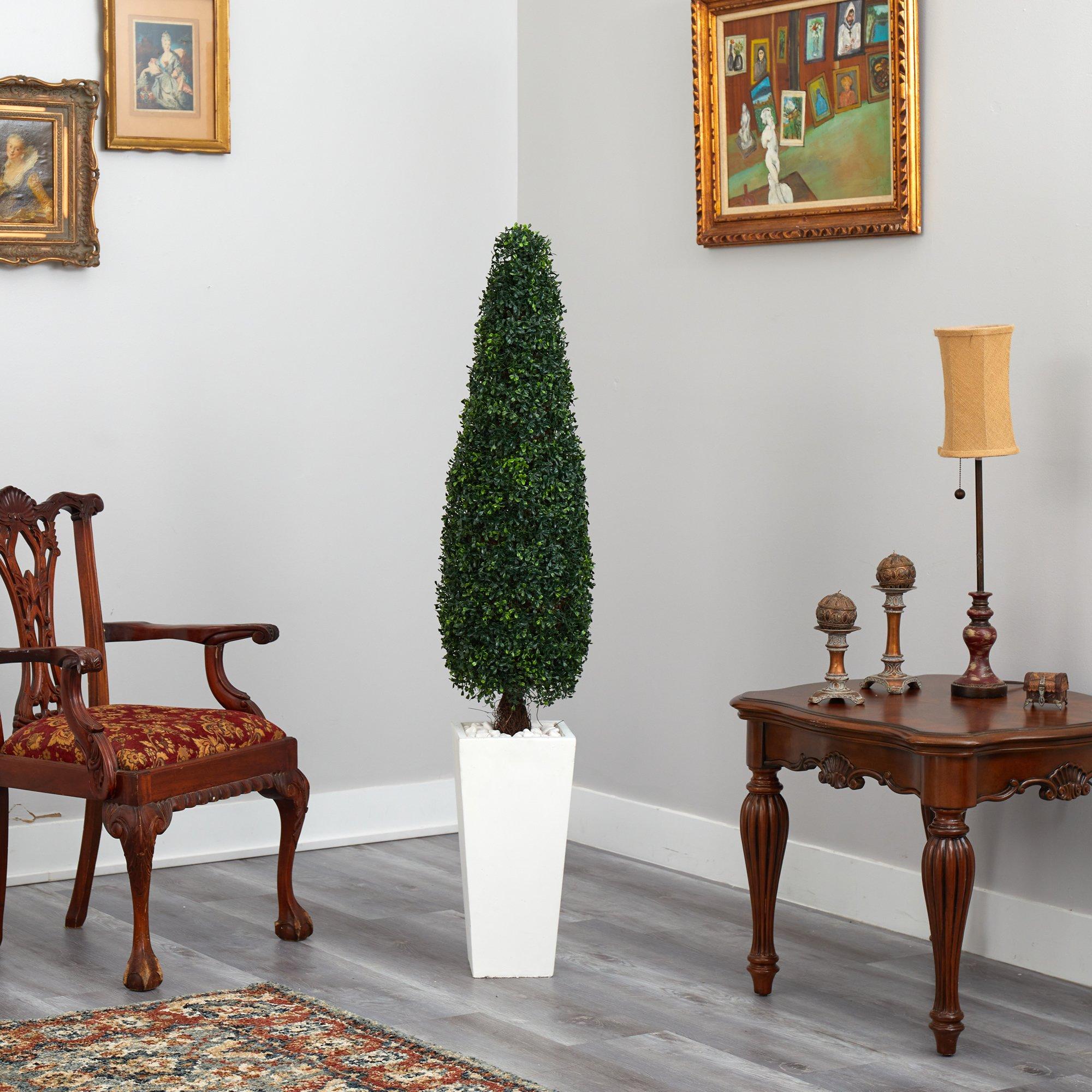63” Boxwood Topiary Artificial Tree in Tall White Planter(Indoor/Outdoor) - Image 4
