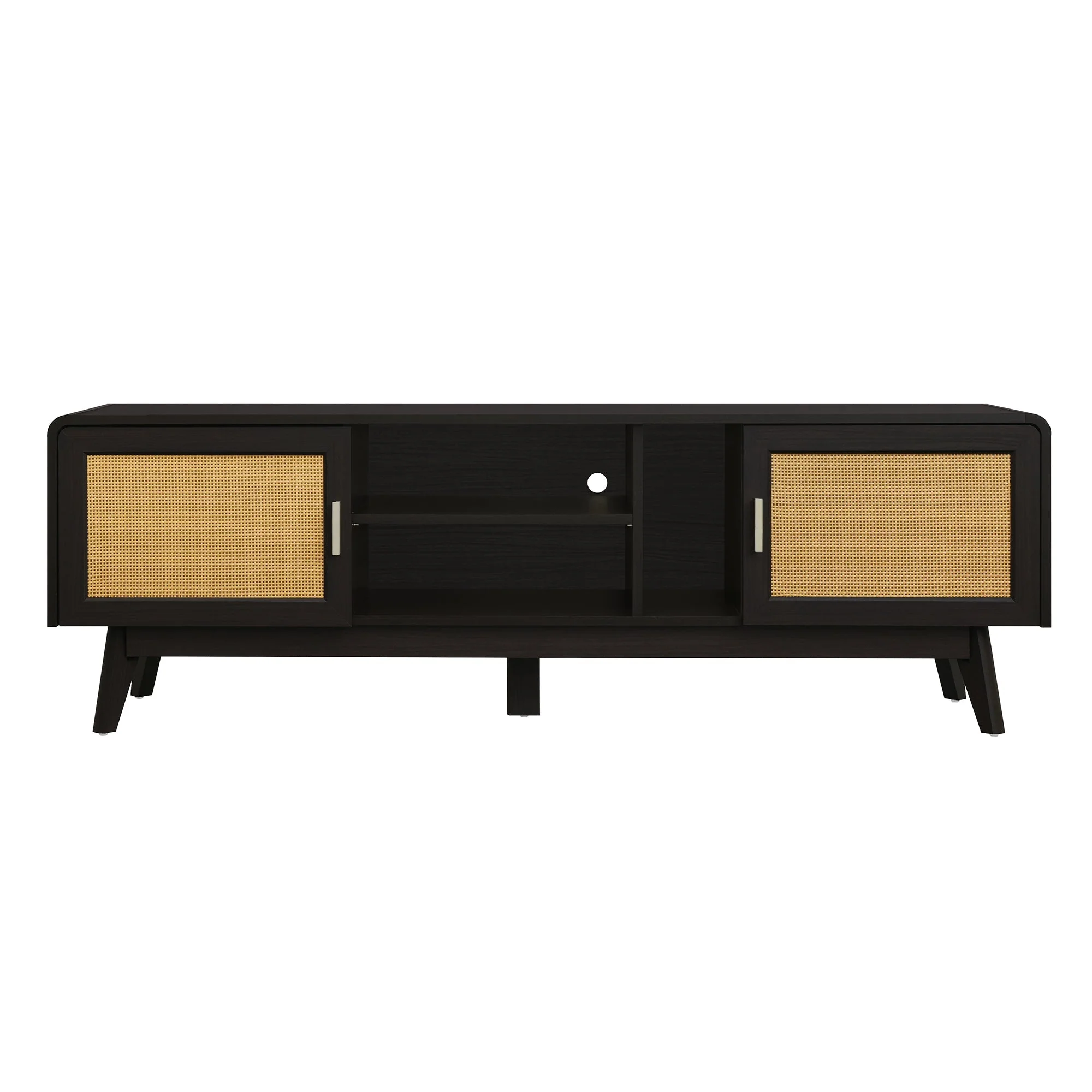 63'' Dark Rattan TV Stand with 2 Storage Cabinets and Solid Wood Legs - Image 10