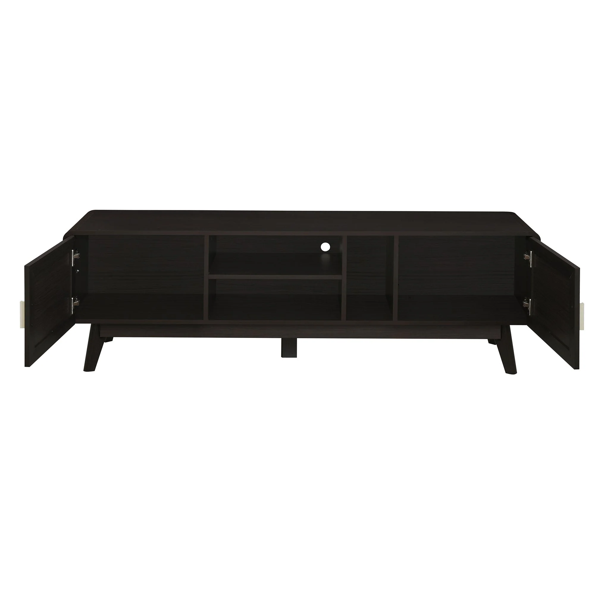 63'' Dark Rattan TV Stand with 2 Storage Cabinets and Solid Wood Legs - Image 11