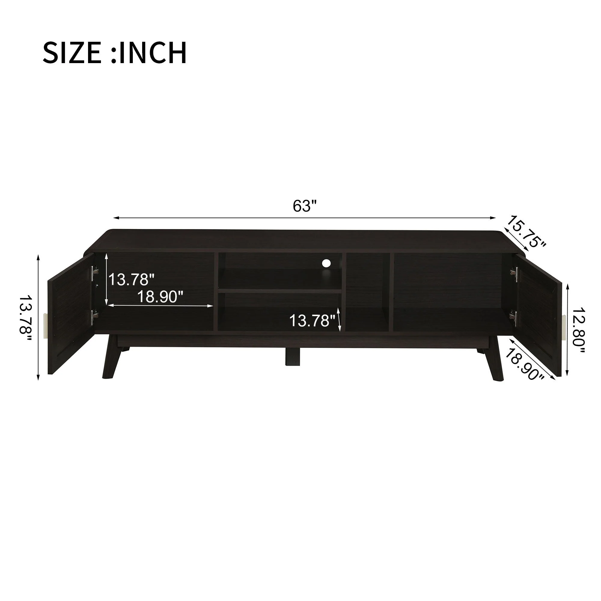 63'' Dark Rattan TV Stand with 2 Storage Cabinets and Solid Wood Legs - Image 9