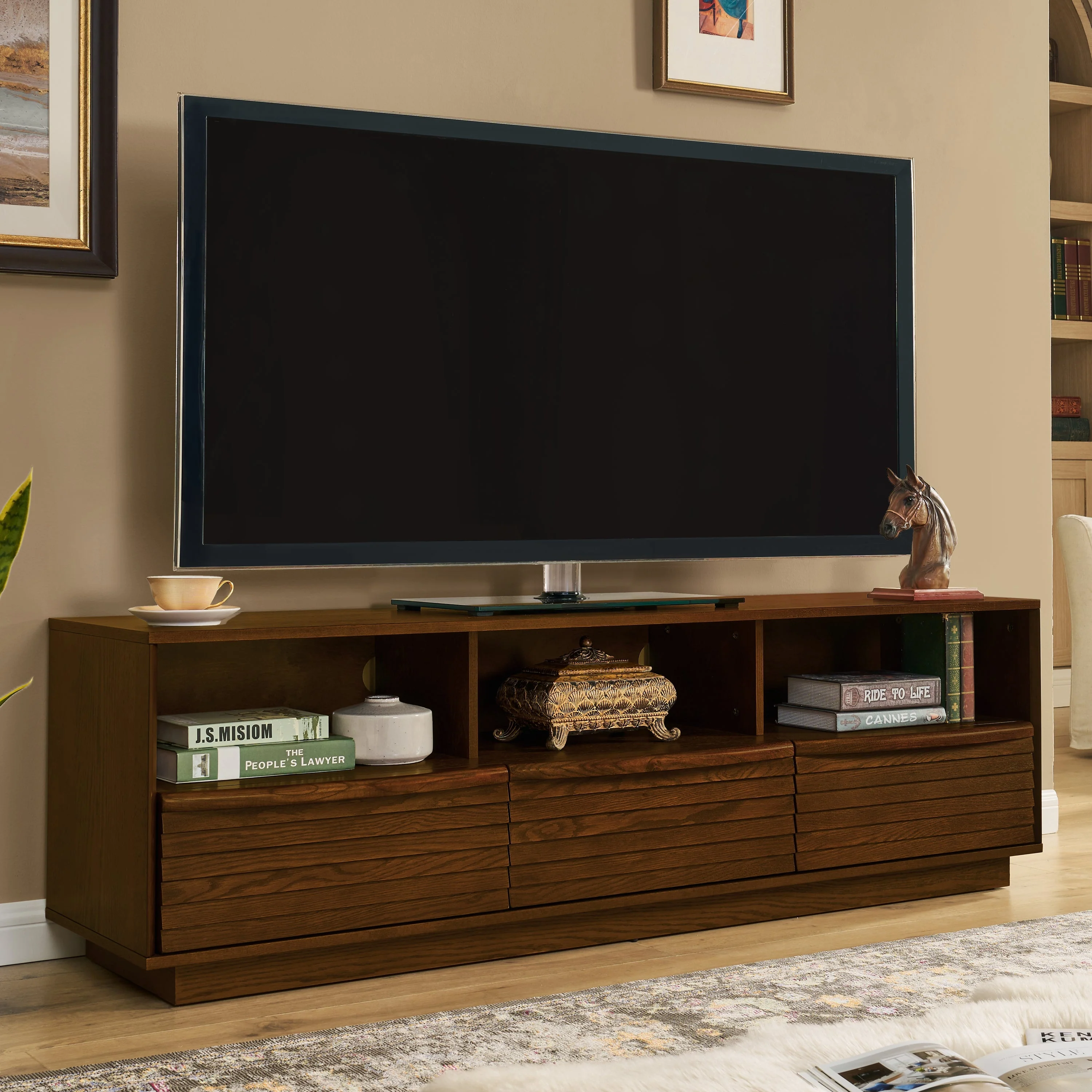 63' Mid-Century Modern TV Stand for TVs up to 75' Walnut