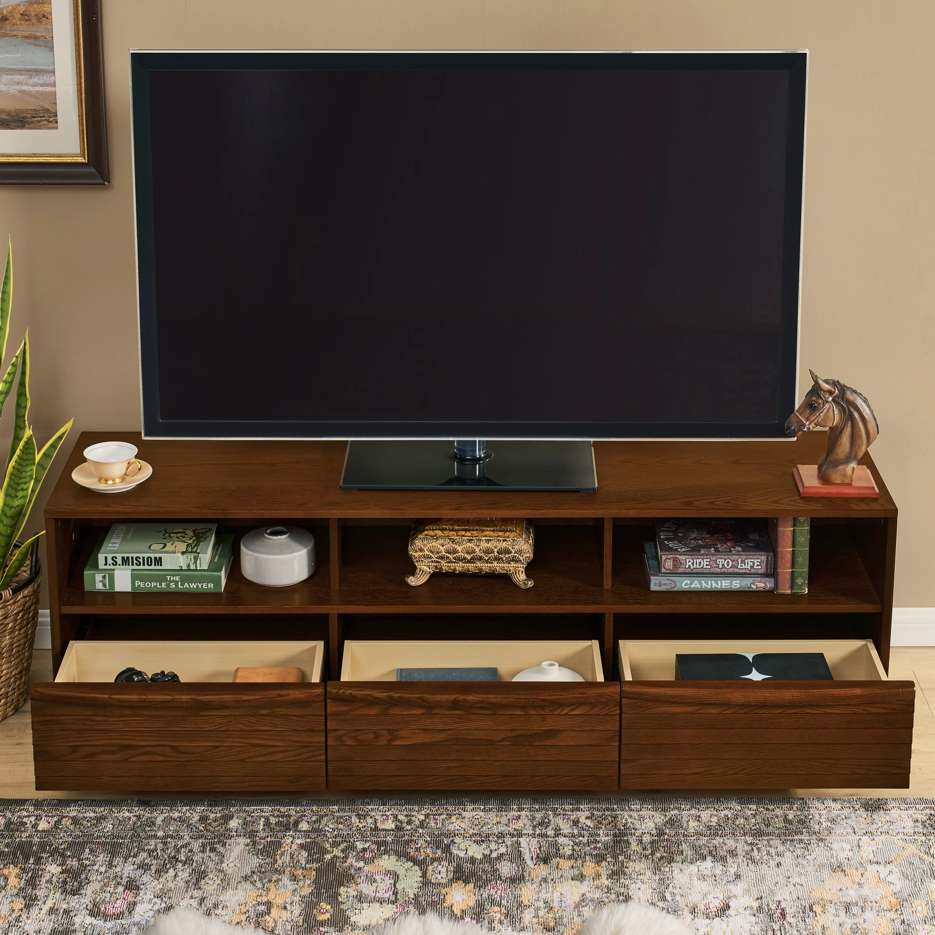 63' Mid-Century Modern TV Stand for TVs up to 75' Walnut - Image 3