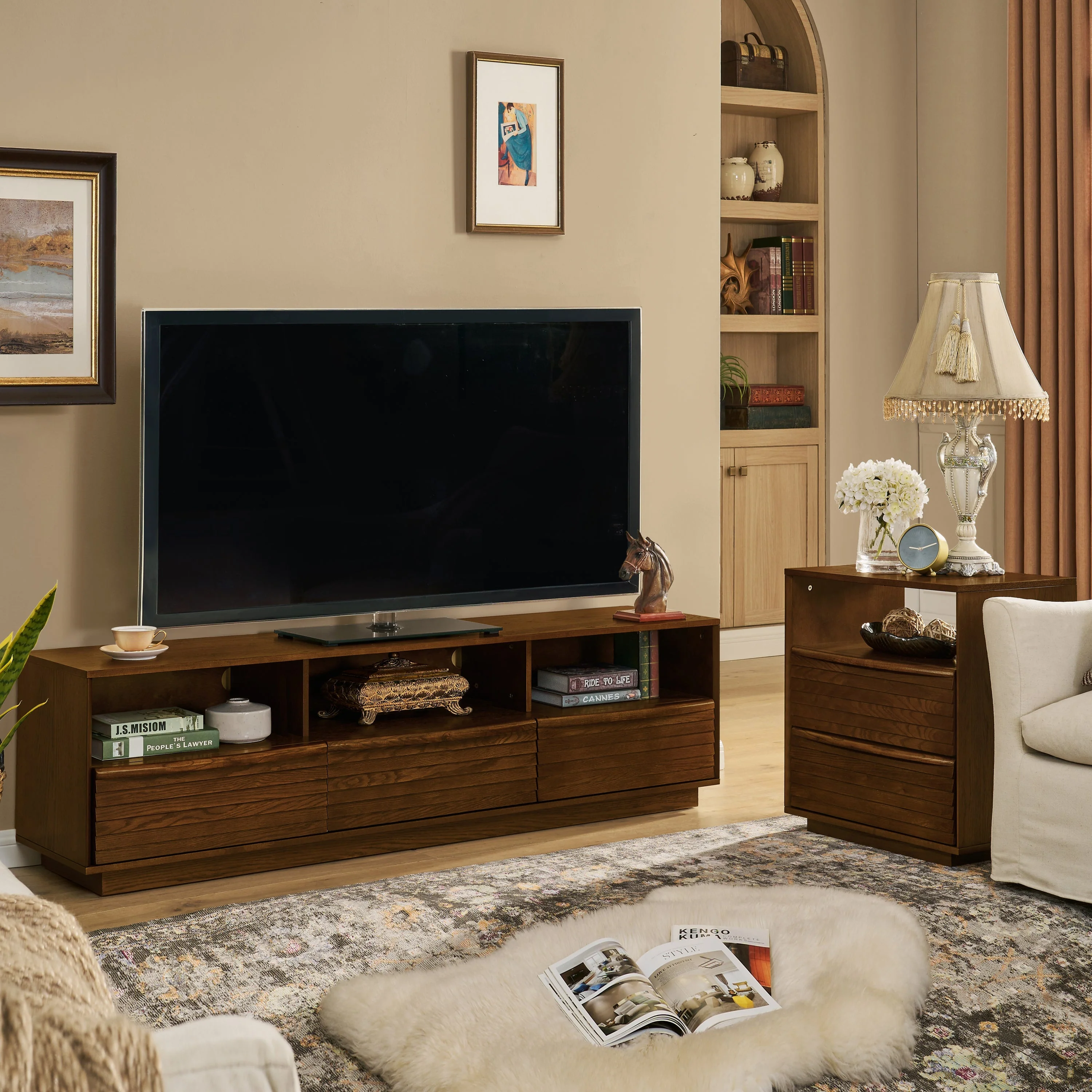 63' Mid-Century Modern TV Stand for TVs up to 75' Walnut - Image 4
