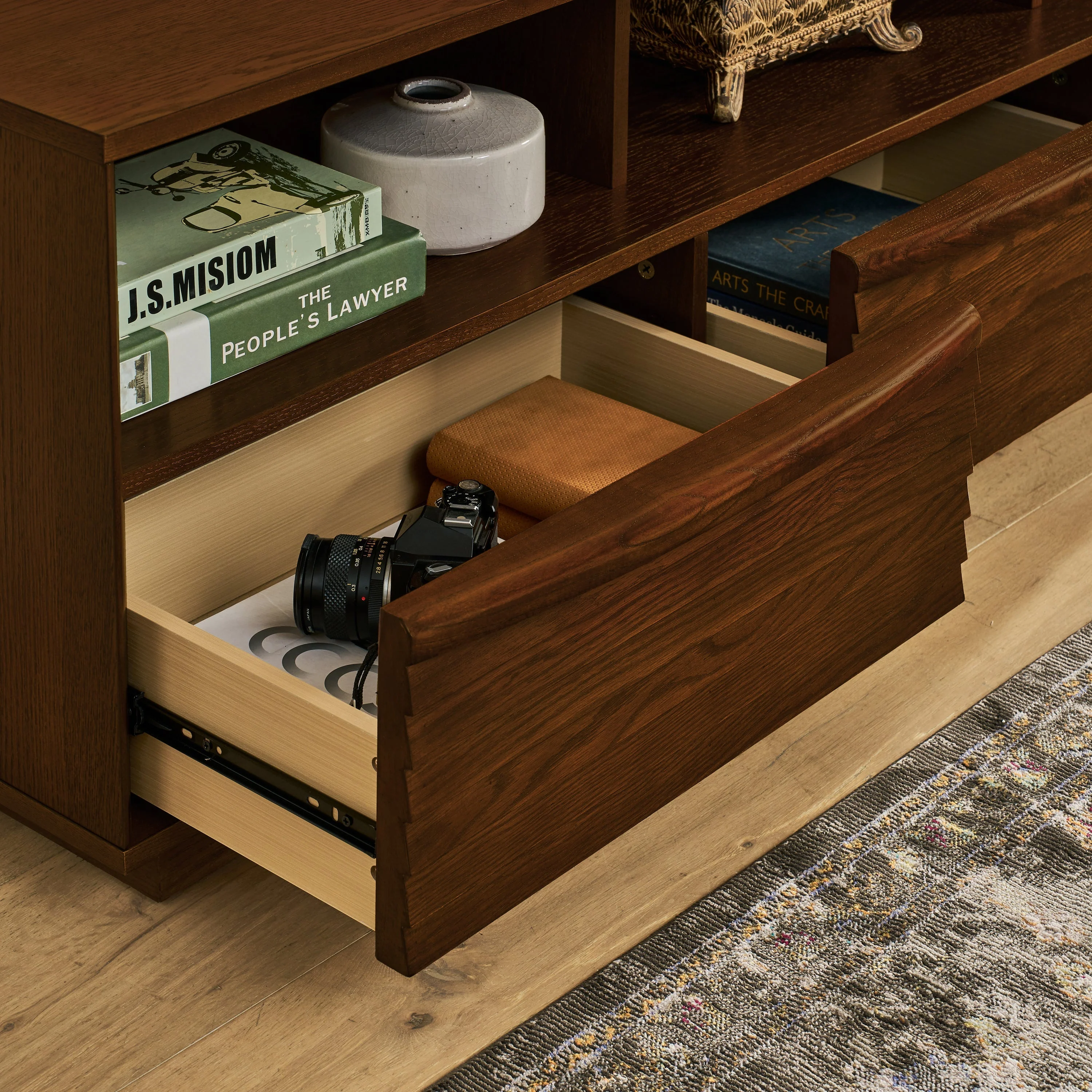 63' Mid-Century Modern TV Stand for TVs up to 75' Walnut - Image 6
