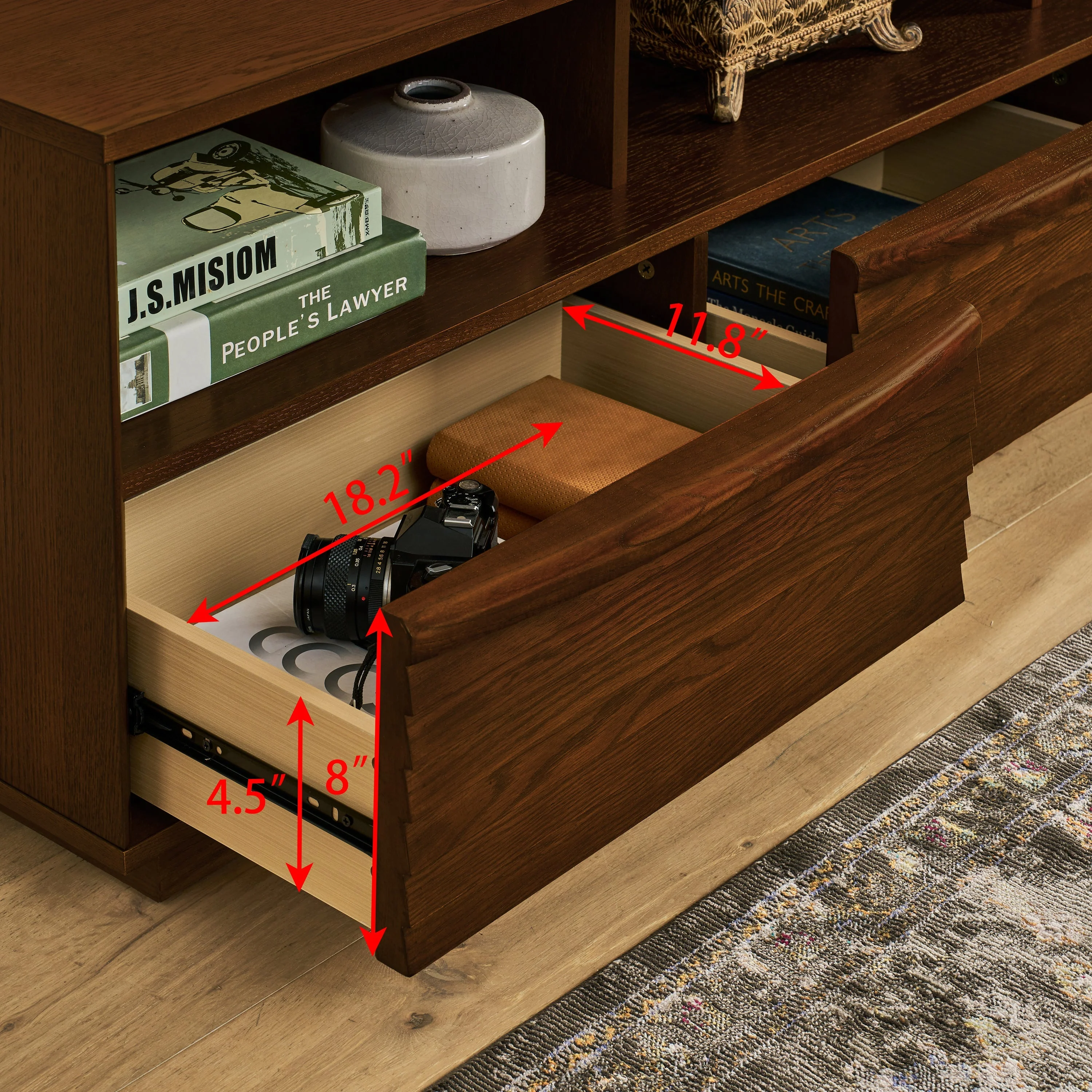 63' Mid-Century Modern TV Stand for TVs up to 75' Walnut - Image 9