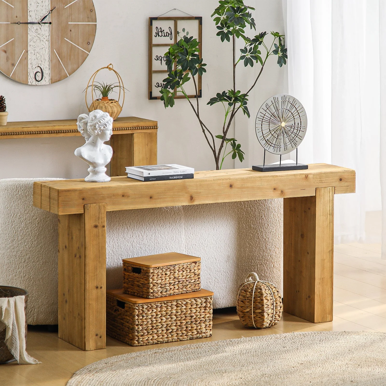 63" Solid Wood Console Table – Rustic Farmhouse Sofa Table - Image 2
