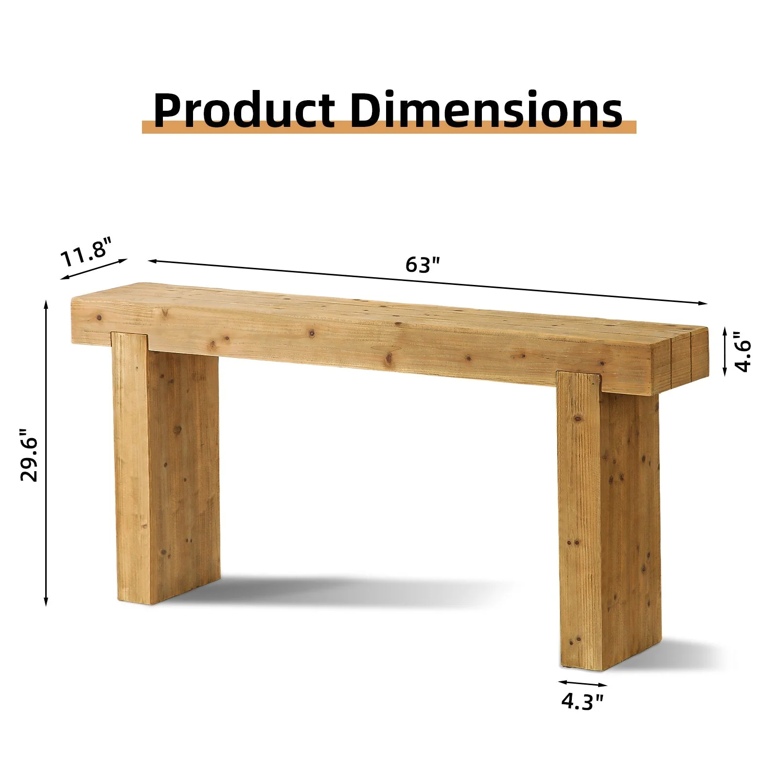 63" Solid Wood Console Table – Rustic Farmhouse Sofa Table - Image 4