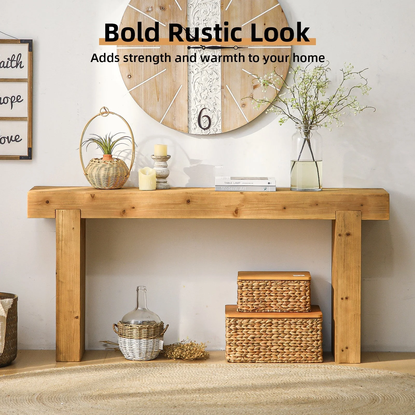 63" Solid Wood Console Table – Rustic Farmhouse Sofa Table - Image 5