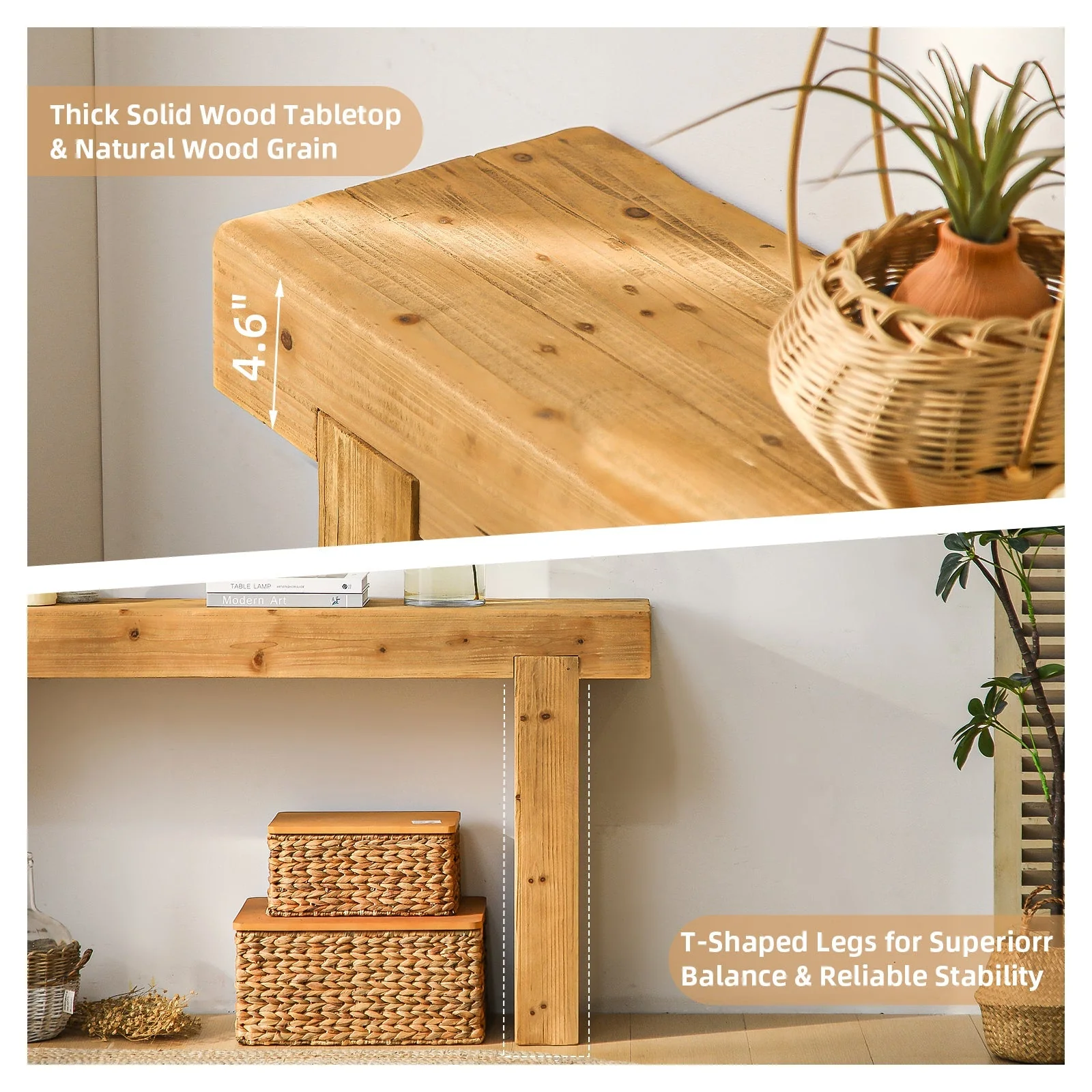63" Solid Wood Console Table – Rustic Farmhouse Sofa Table - Image 6