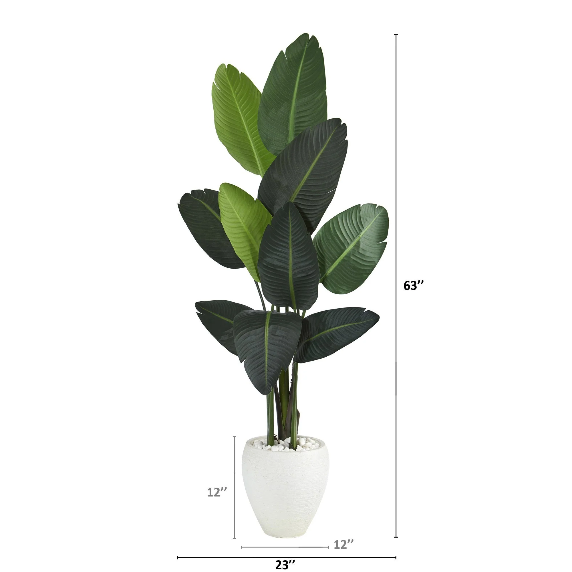 63” Traveler's Palm Artificial tree in White Planter - Image 4