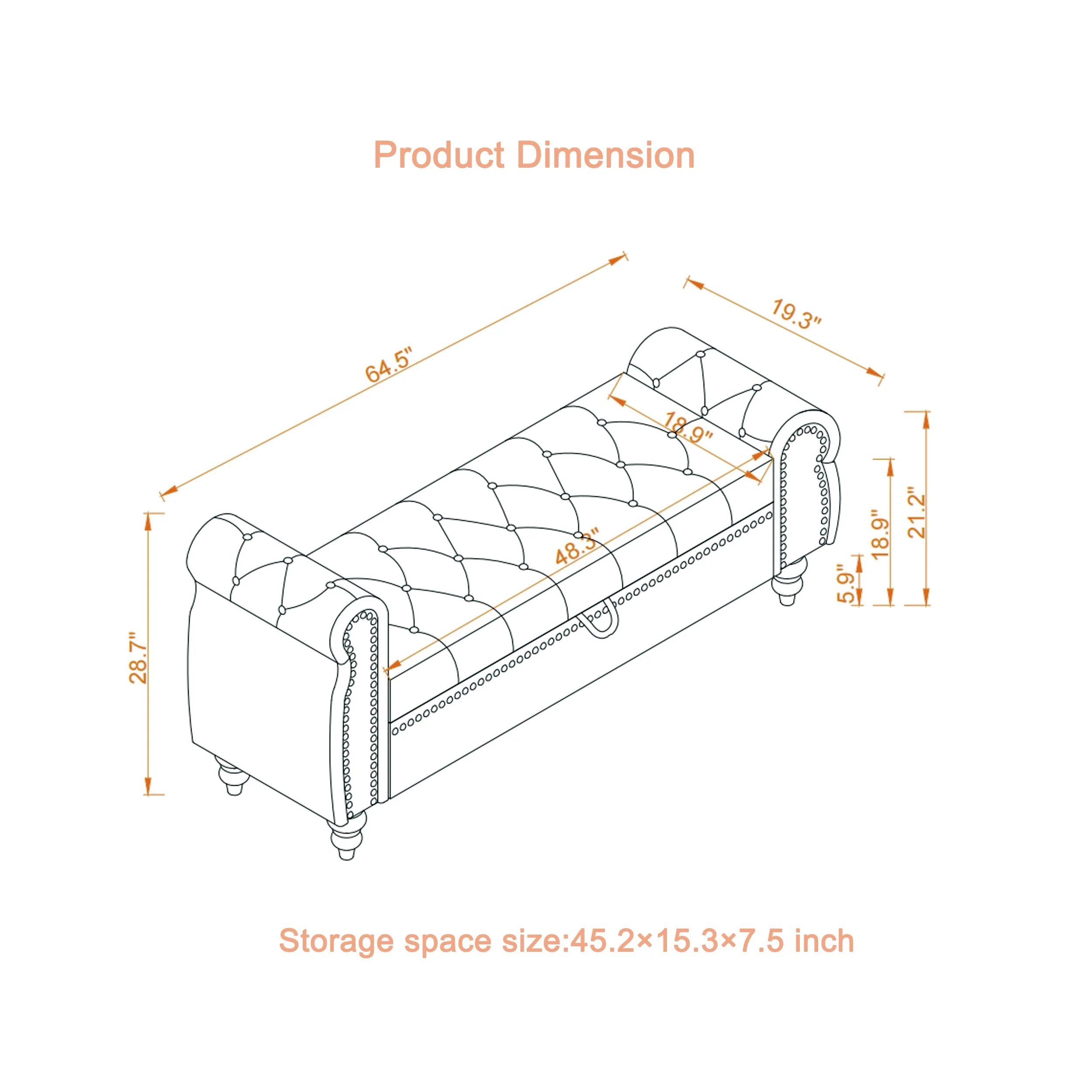 64.5' Velvet Upholstered Bed Bench with Storage and Tufted Nails - Image 11