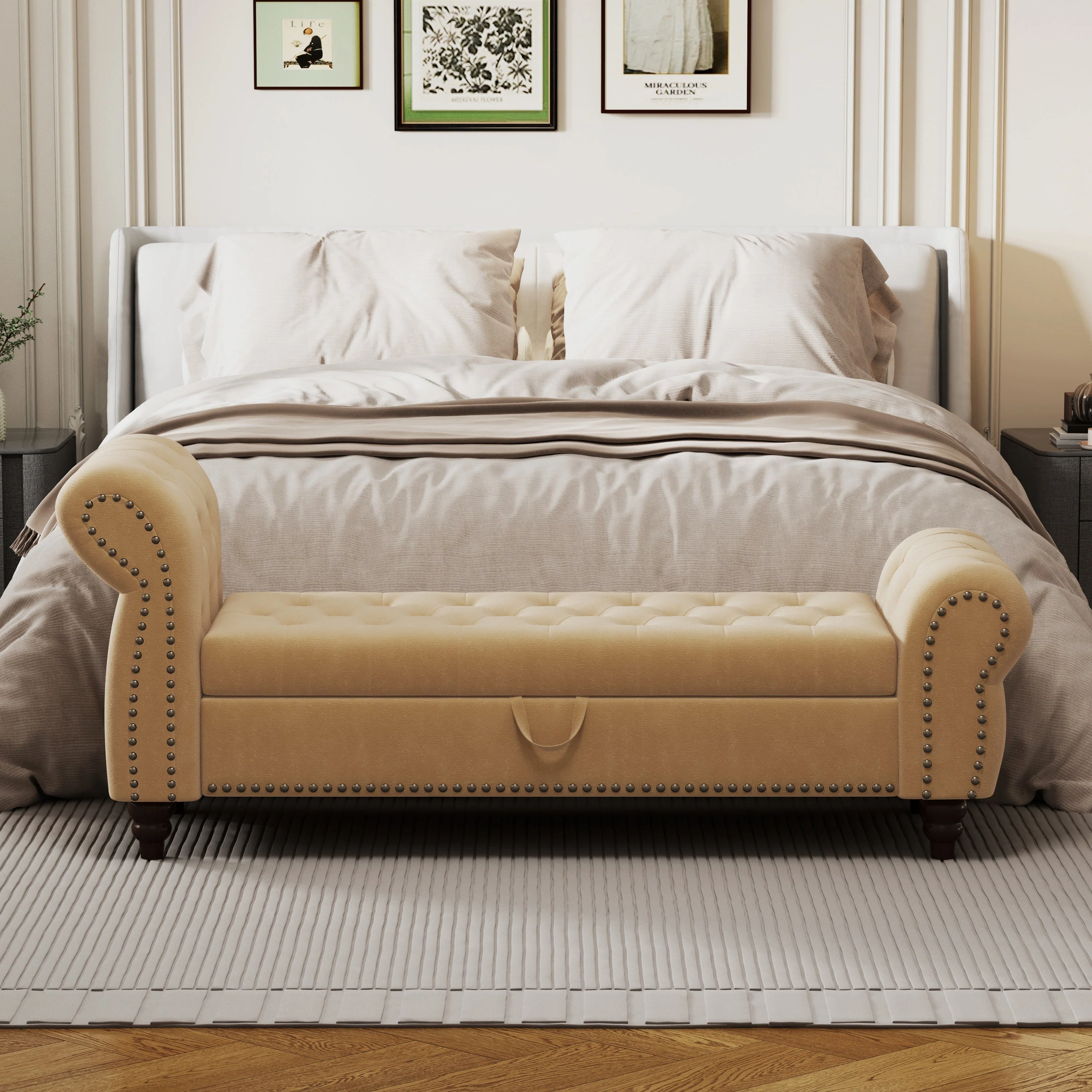 64.5' Velvet Upholstered Bed Bench with Storage and Tufted Nails - Image 4