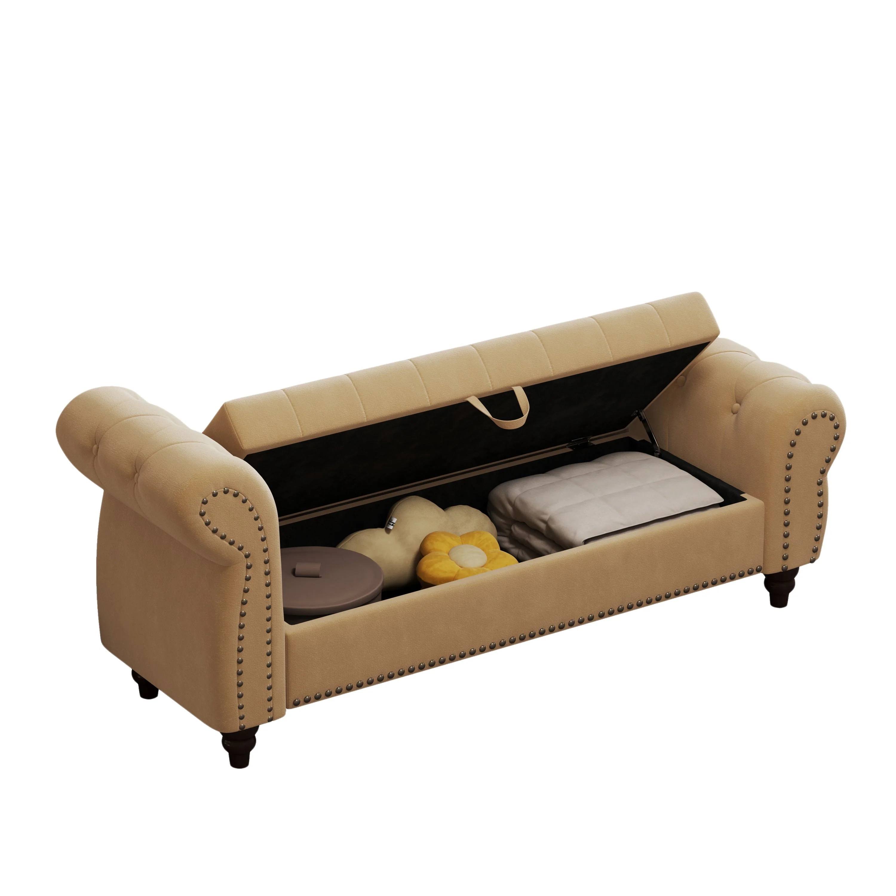 64.5' Velvet Upholstered Bed Bench with Storage and Tufted Nails - Image 7