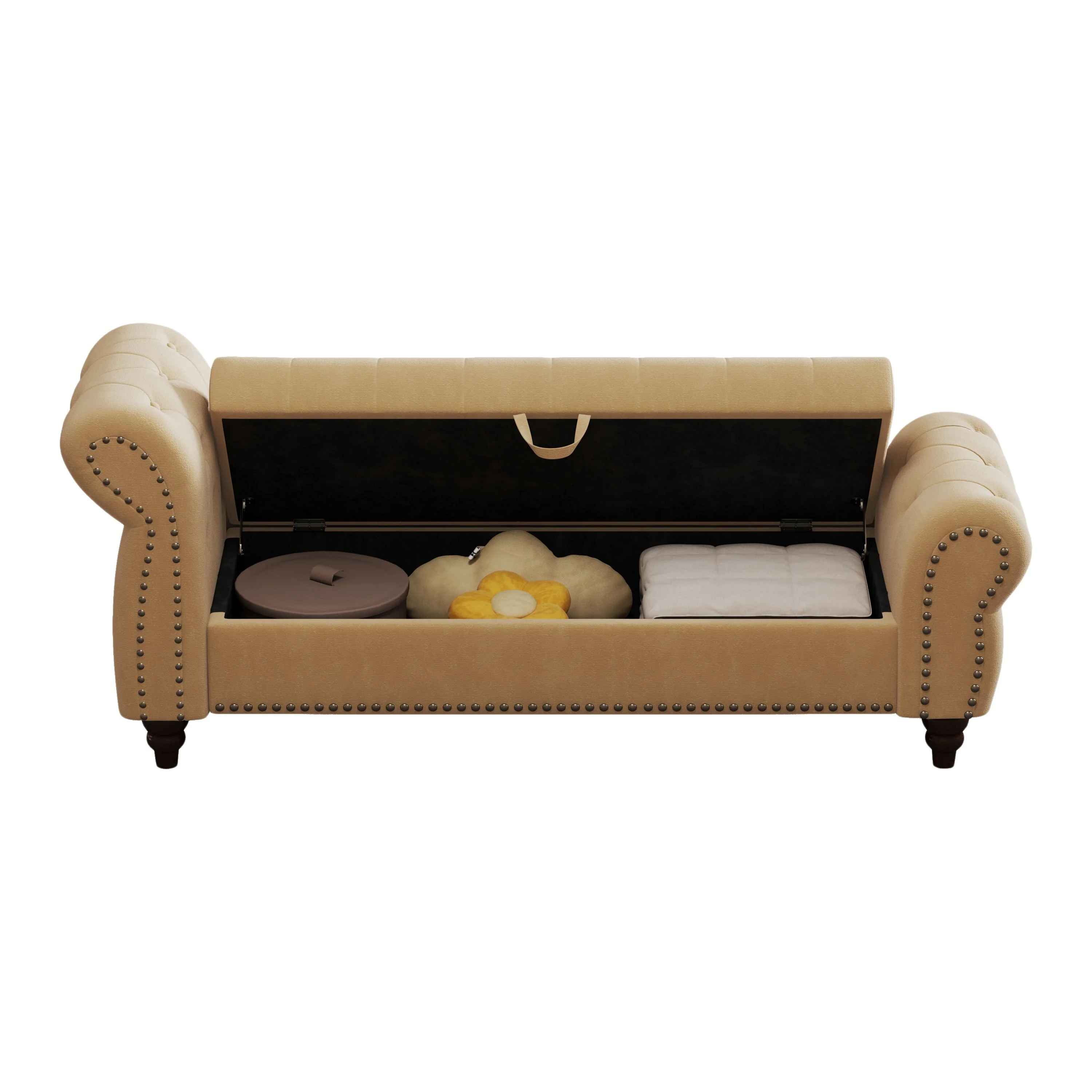 64.5' Velvet Upholstered Bed Bench with Storage and Tufted Nails - Image 9