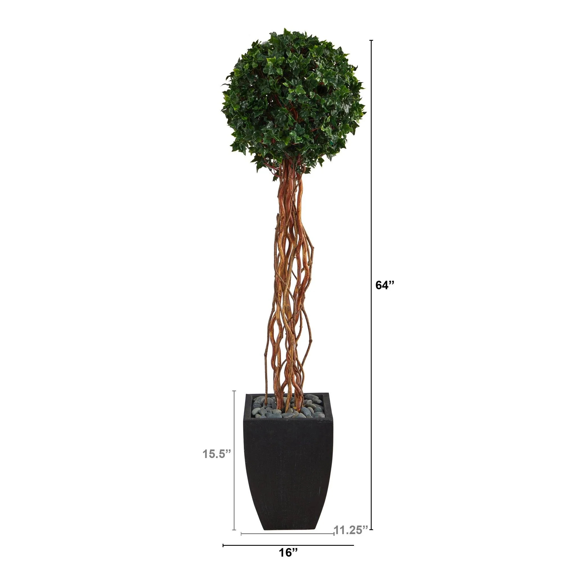 64” English Ivy Single Ball Artificial Topiary Tree in Black Planter (Indoor/Outdoor) - Image 2