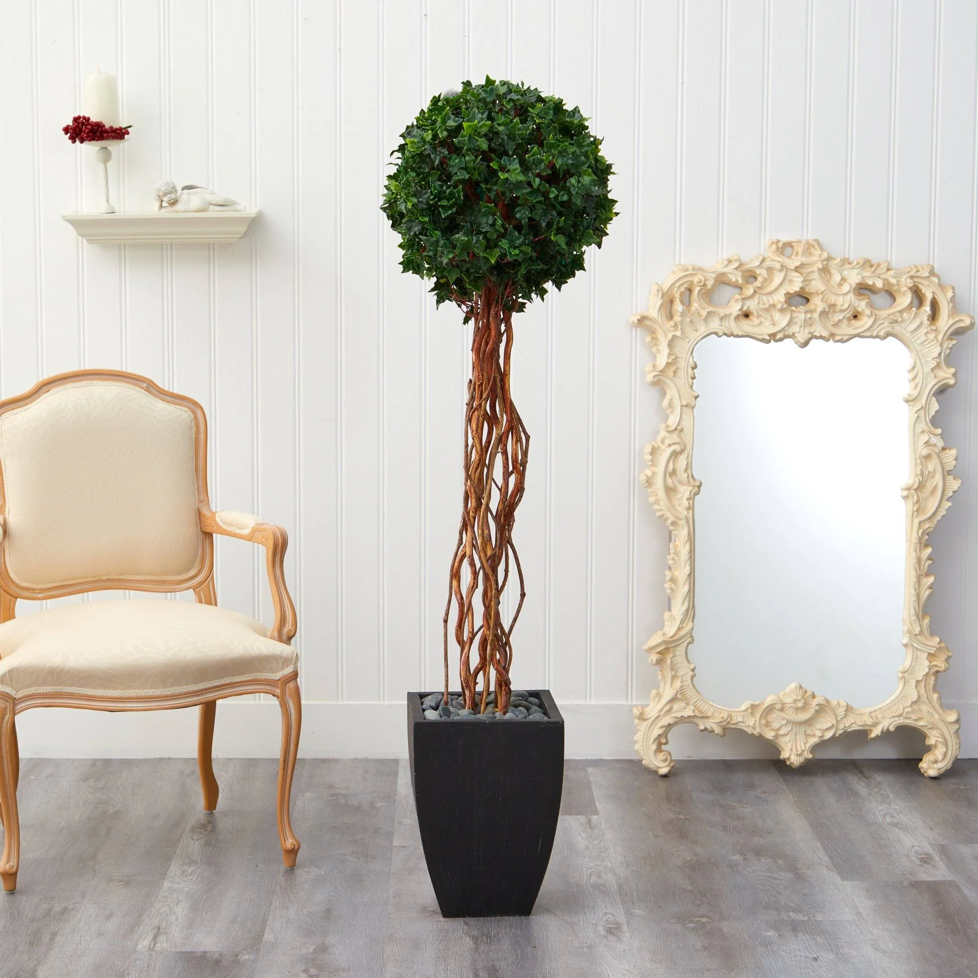 64” English Ivy Single Ball Artificial Topiary Tree in Black Planter (Indoor/Outdoor) - Image 3