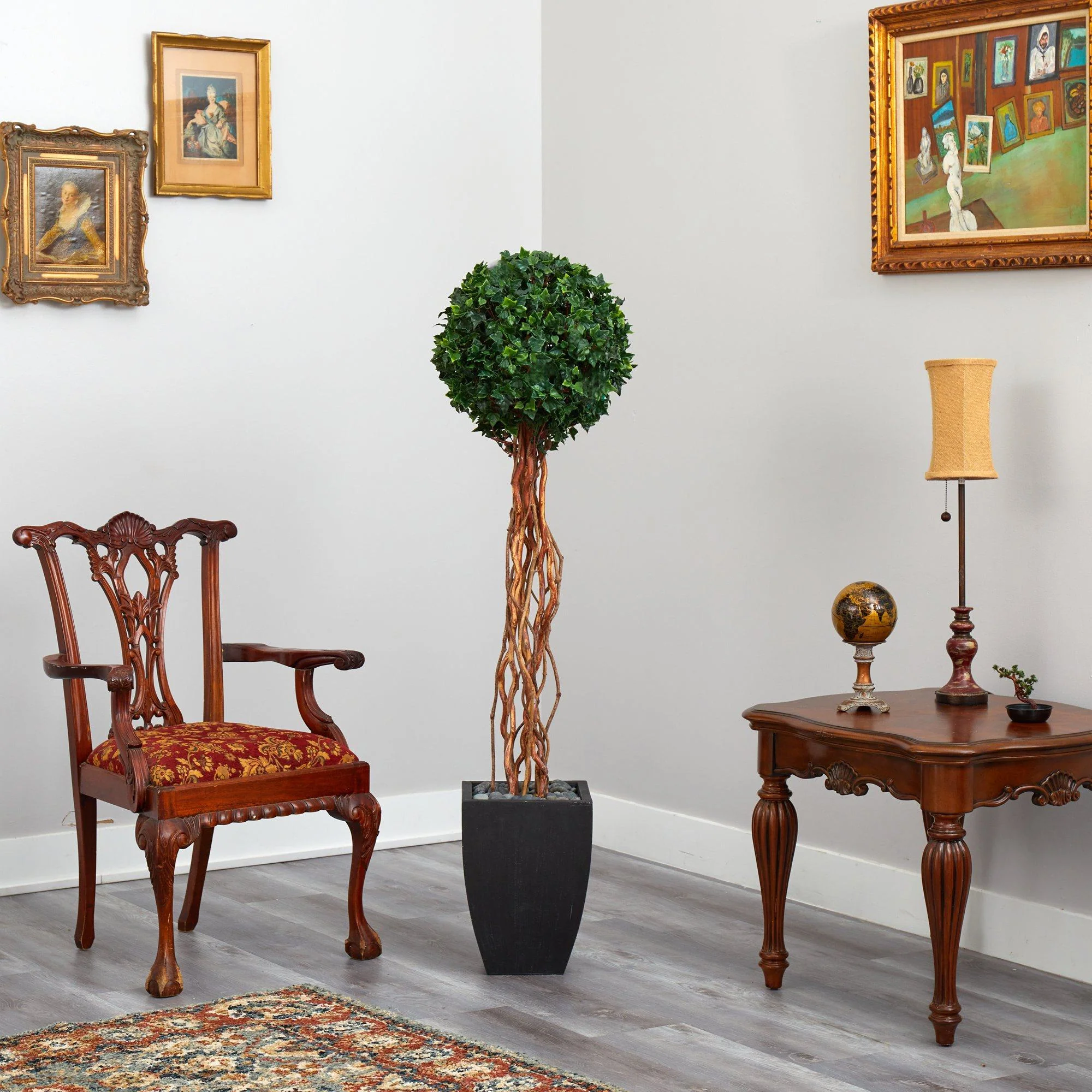 64” English Ivy Single Ball Artificial Topiary Tree in Black Planter (Indoor/Outdoor) - Image 4