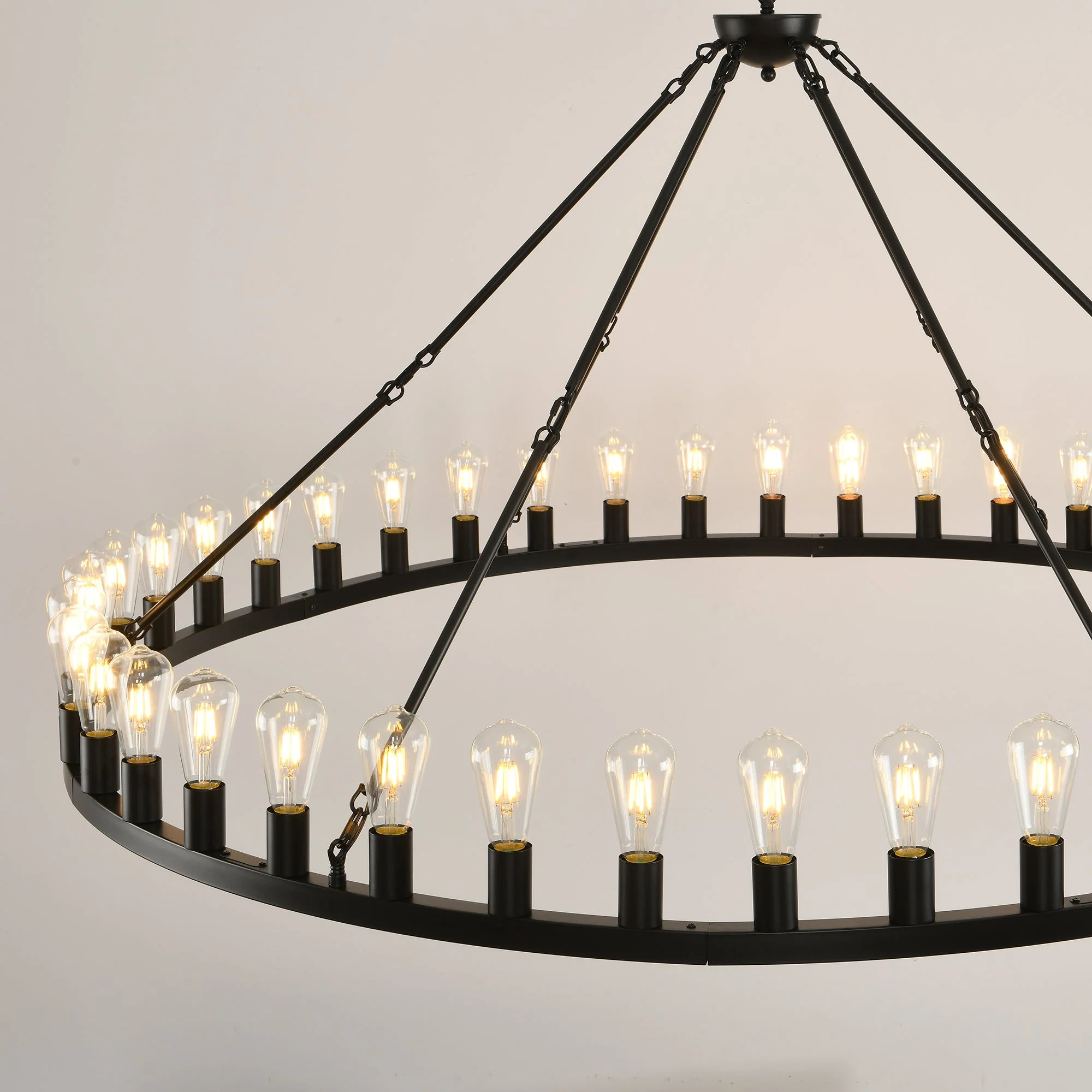 64 Inch Matte Black Wagon Wheel Chandelier with 30 Lights - Image 12