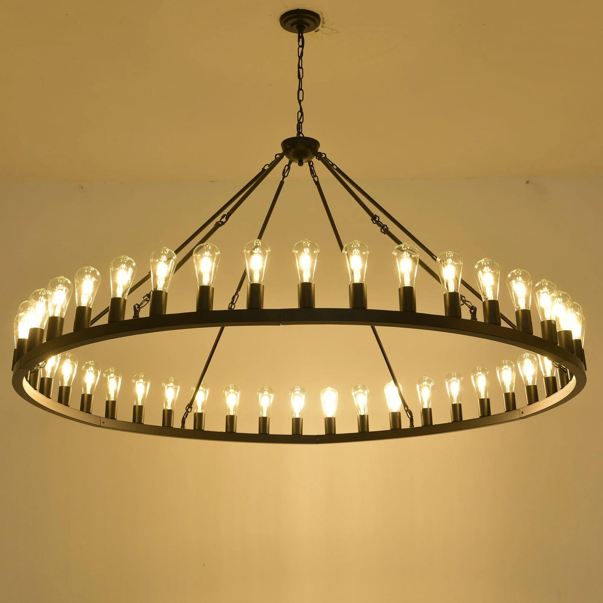 64 Inch Matte Black Wagon Wheel Chandelier with 30 Lights - Image 15