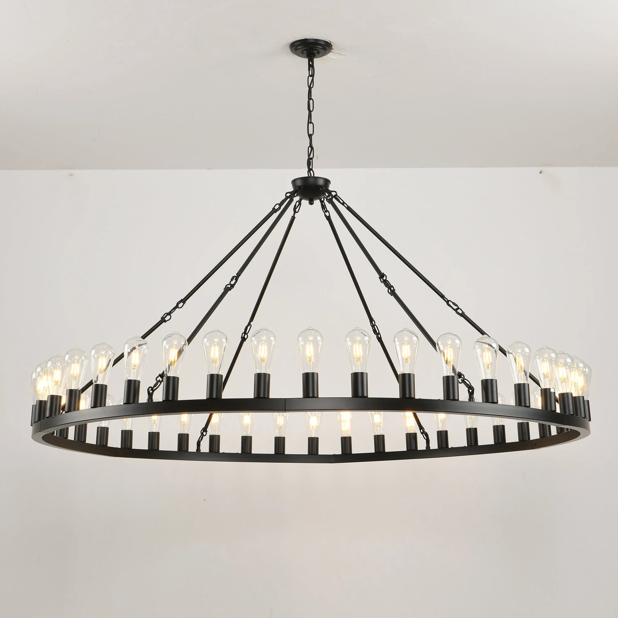 64 Inch Matte Black Wagon Wheel Chandelier with 30 Lights - Image 4