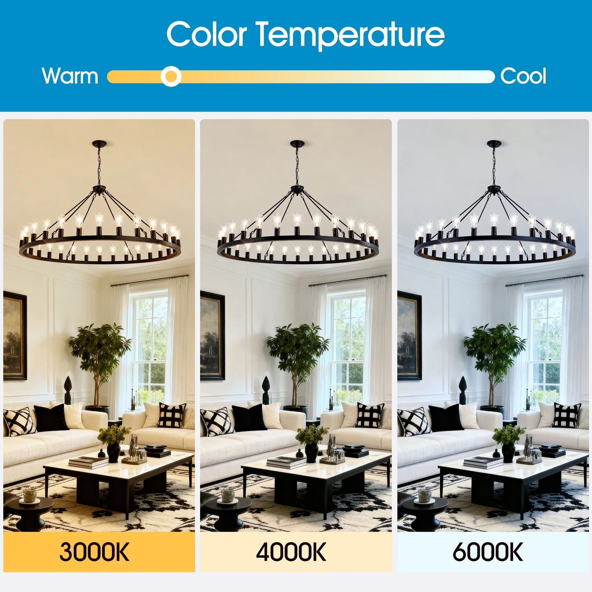64 Inch Matte Black Wagon Wheel Chandelier with 30 Lights - Image 9