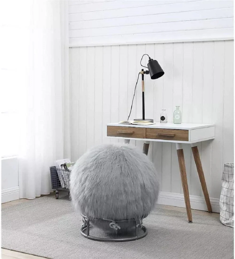 65 Inch Posture Fuzzy Exercise Yoga Ball Chair Set - Image 3