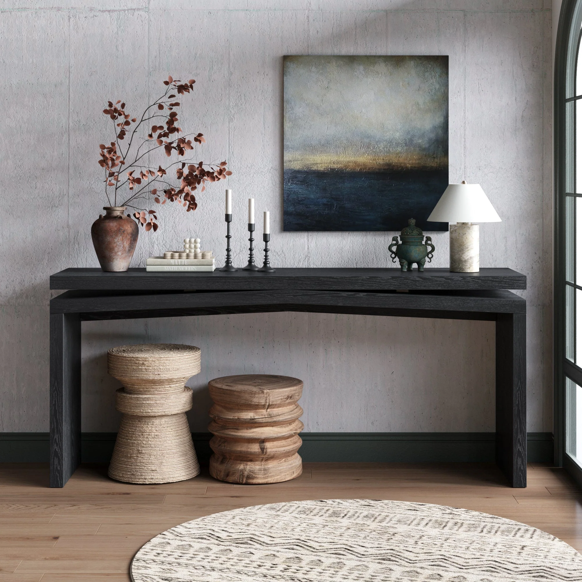 65-Inch Rustic Solid Wood Veneer Console Table - Image 2