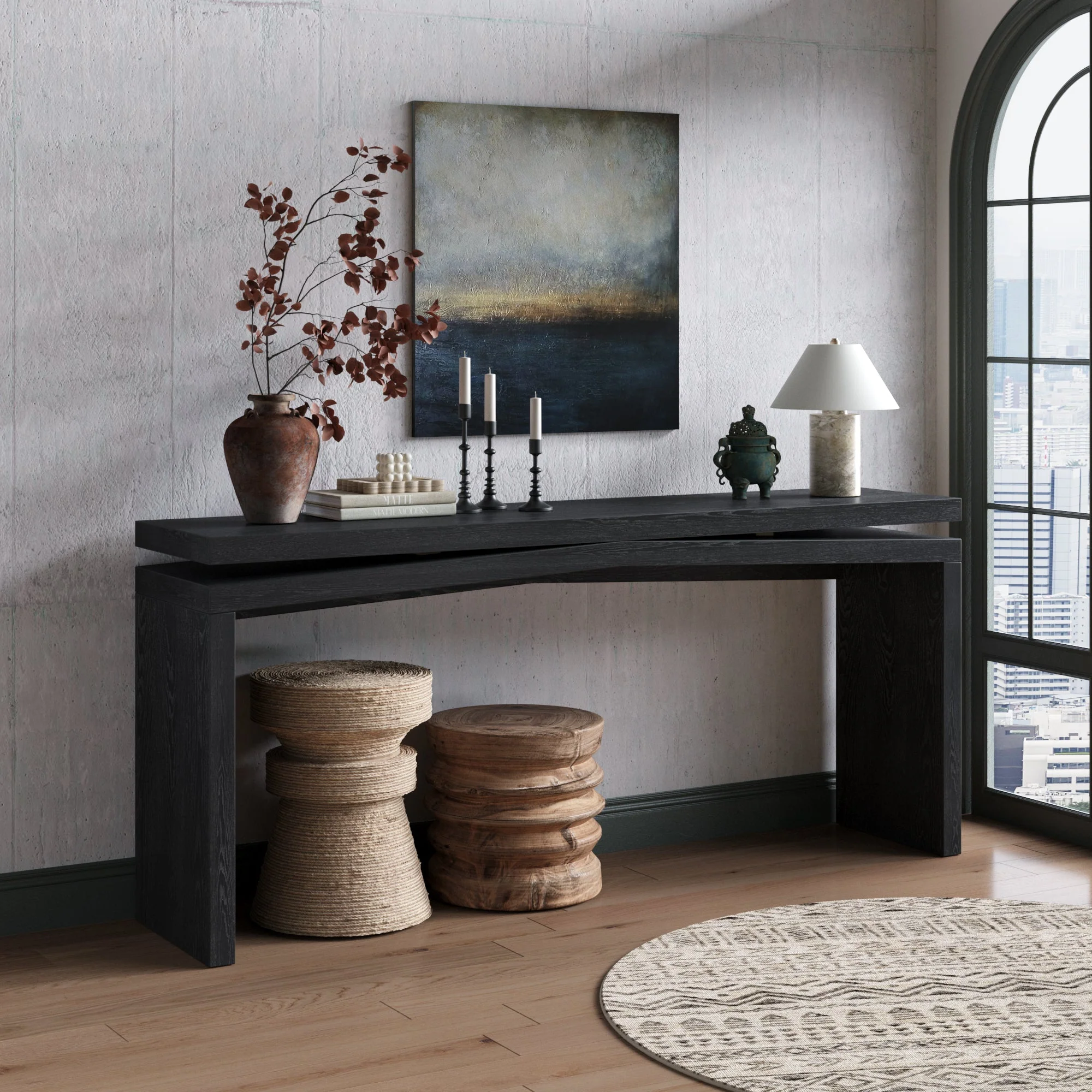 65-Inch Rustic Solid Wood Veneer Console Table - Image 3