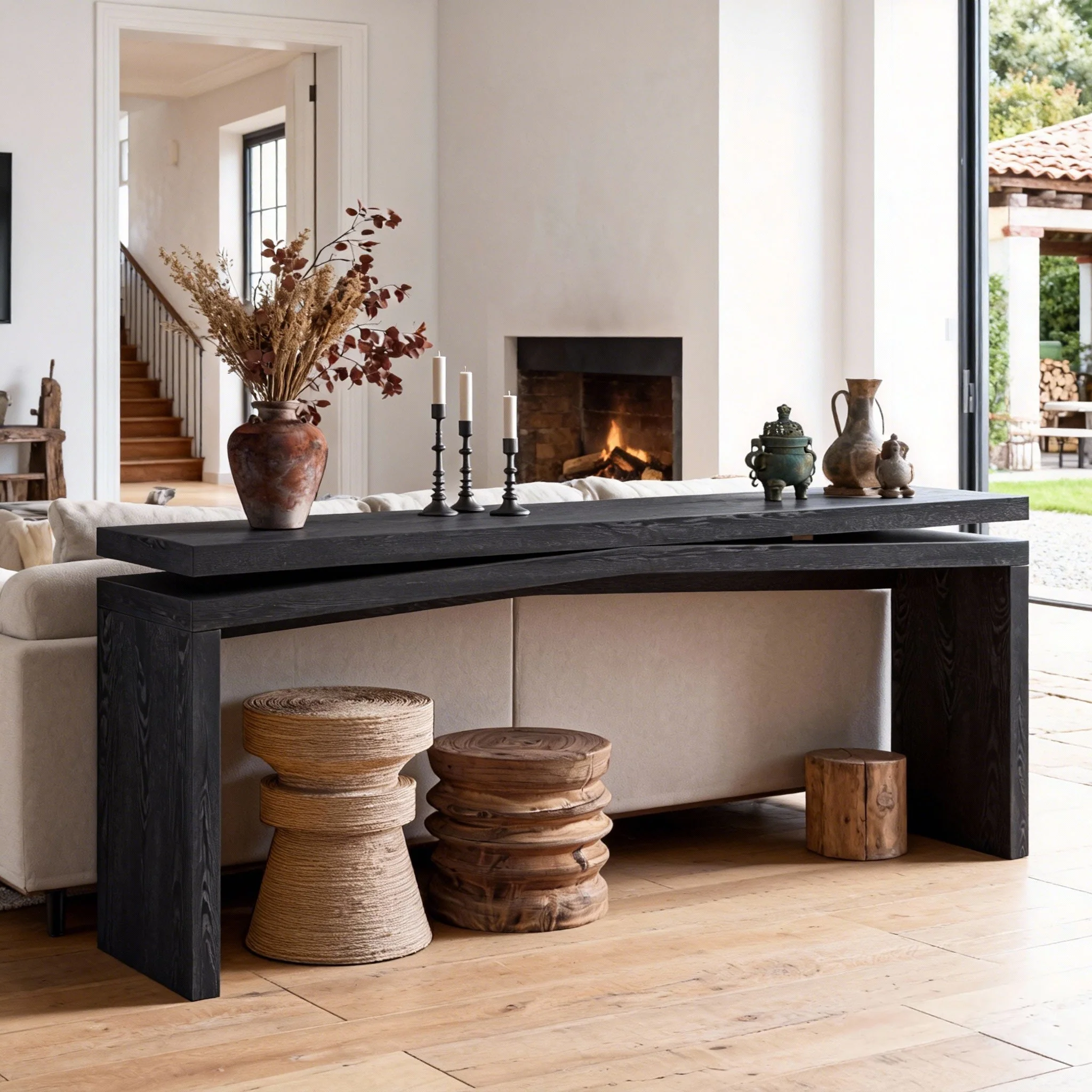 65-Inch Rustic Solid Wood Veneer Console Table - Image 4