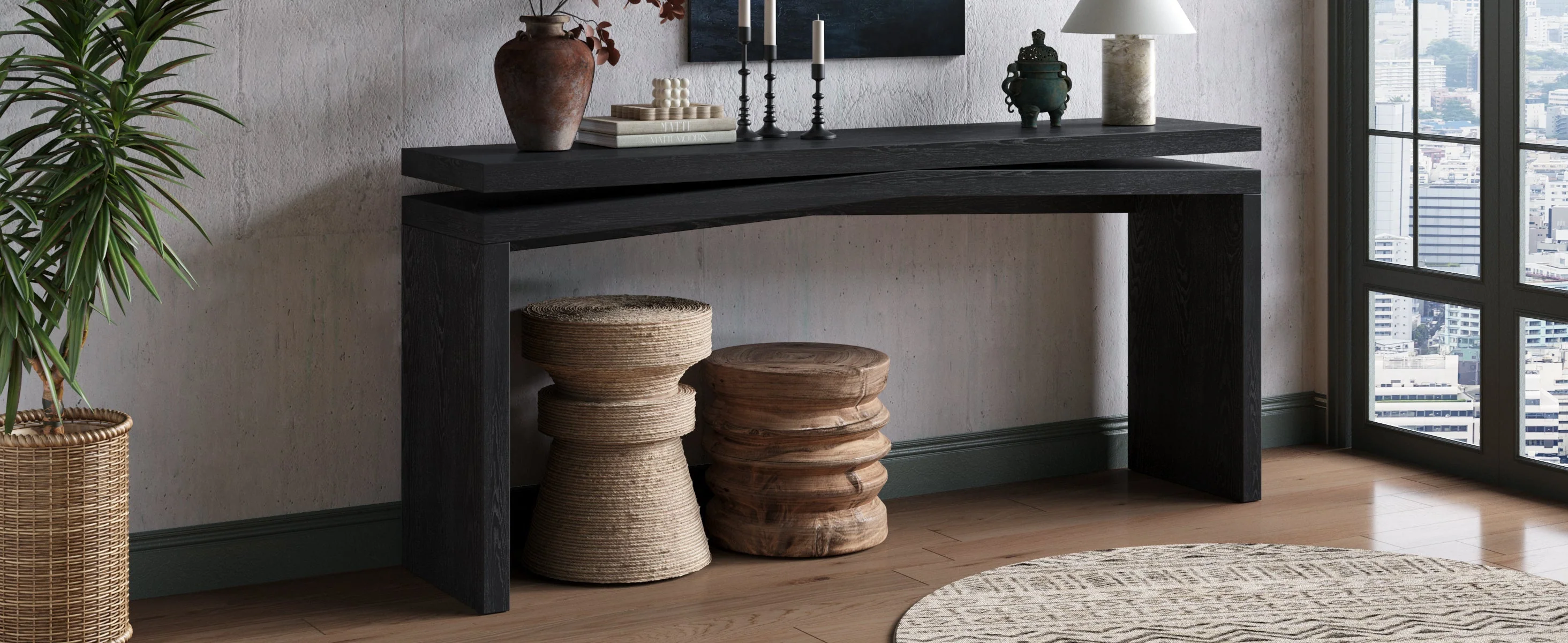 65-Inch Rustic Solid Wood Veneer Console Table - Image 6