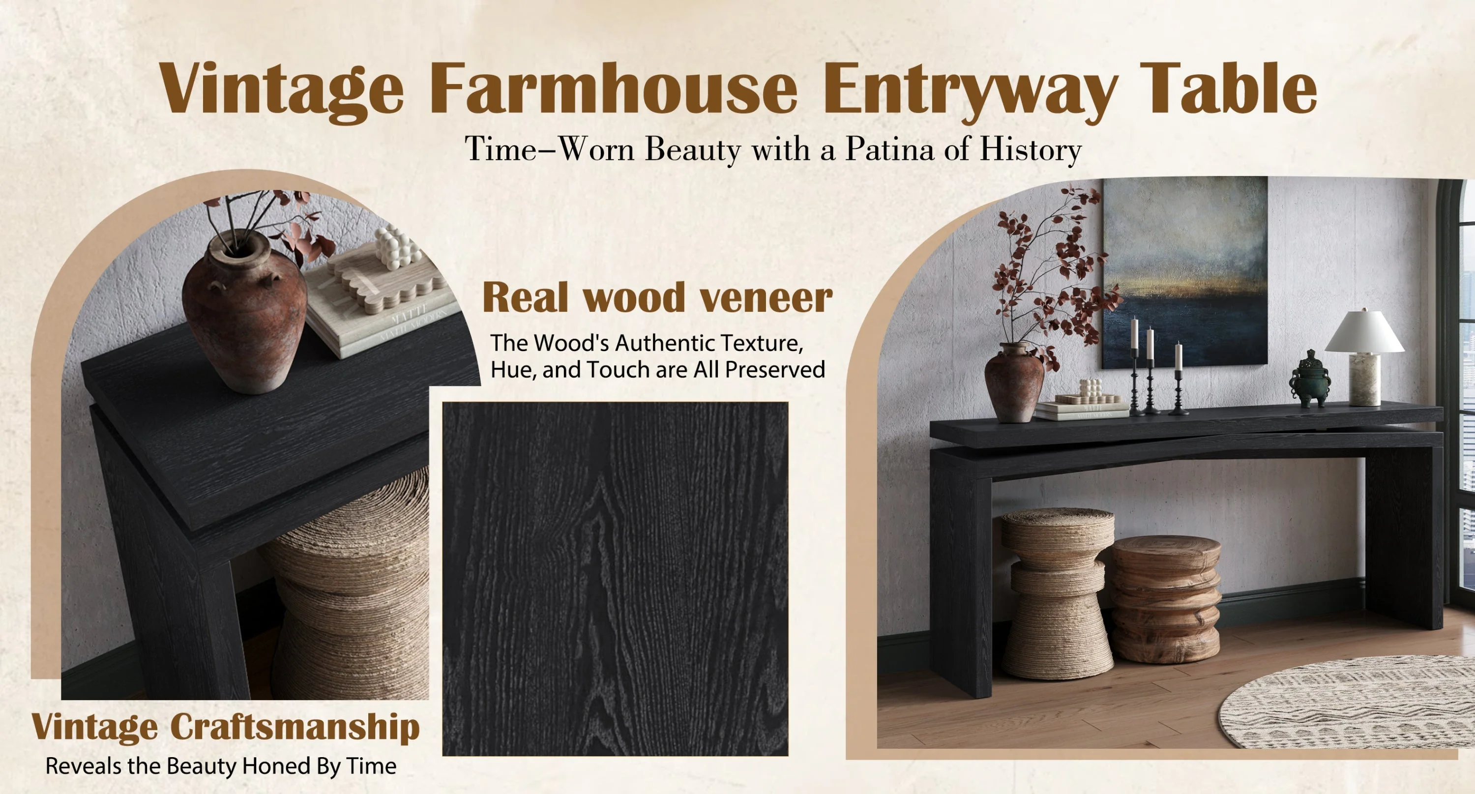 65-Inch Rustic Solid Wood Veneer Console Table - Image 8