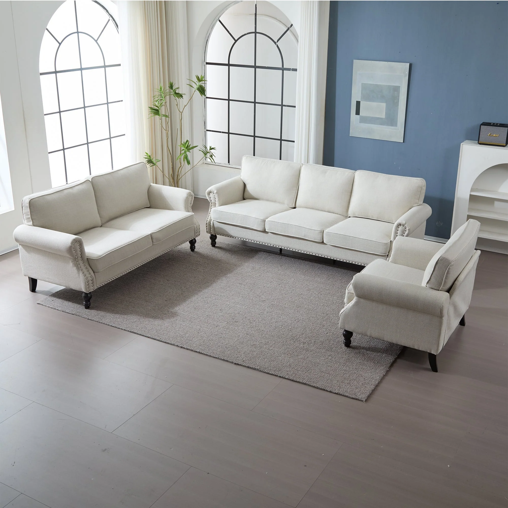 68 Inch Faux Leather Rolled Arm Sofa with Nailhead Trim - Image 5