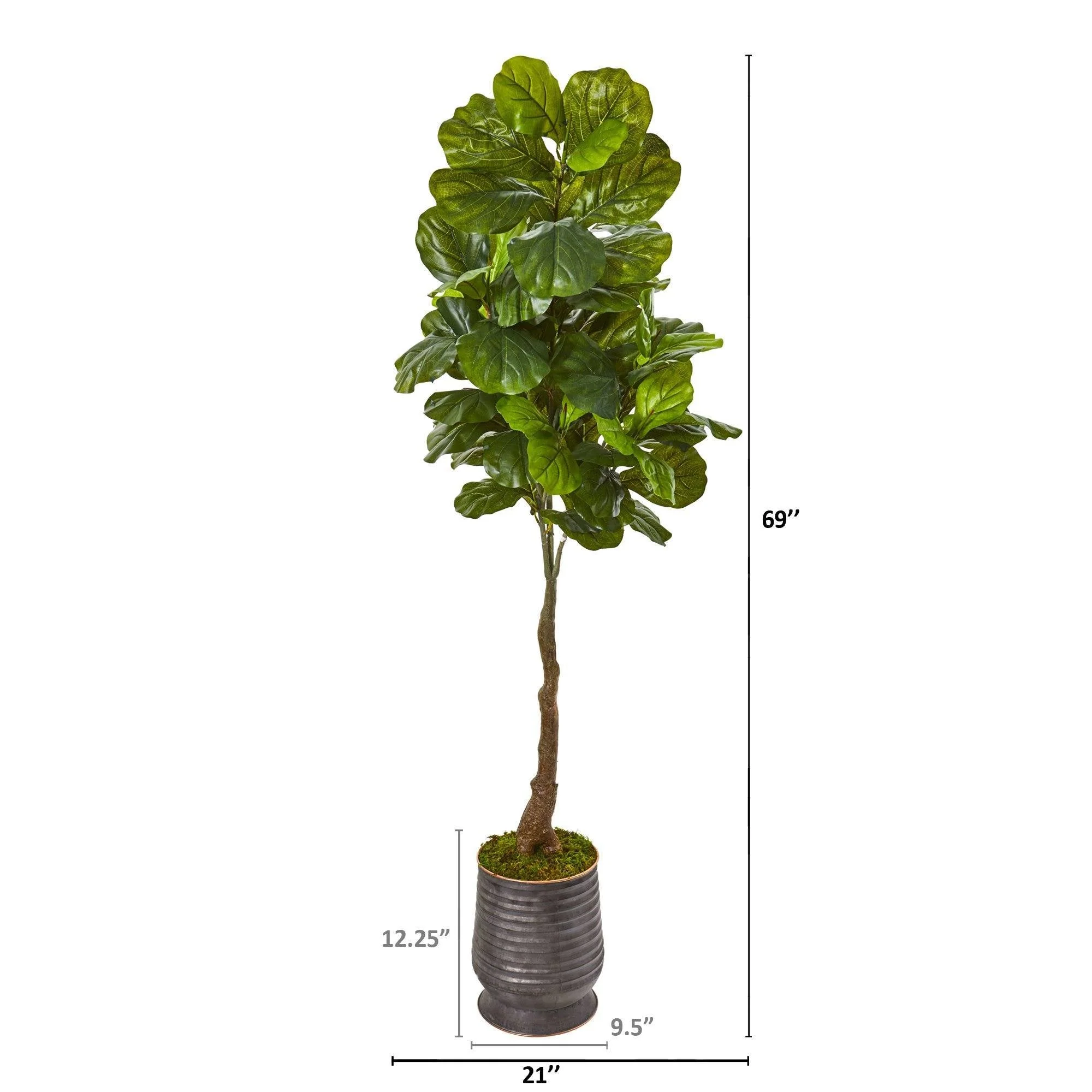 69” Fiddle Leaf Artificial Tree in Ribbed Metal Planter (Real Touch) - Image 2