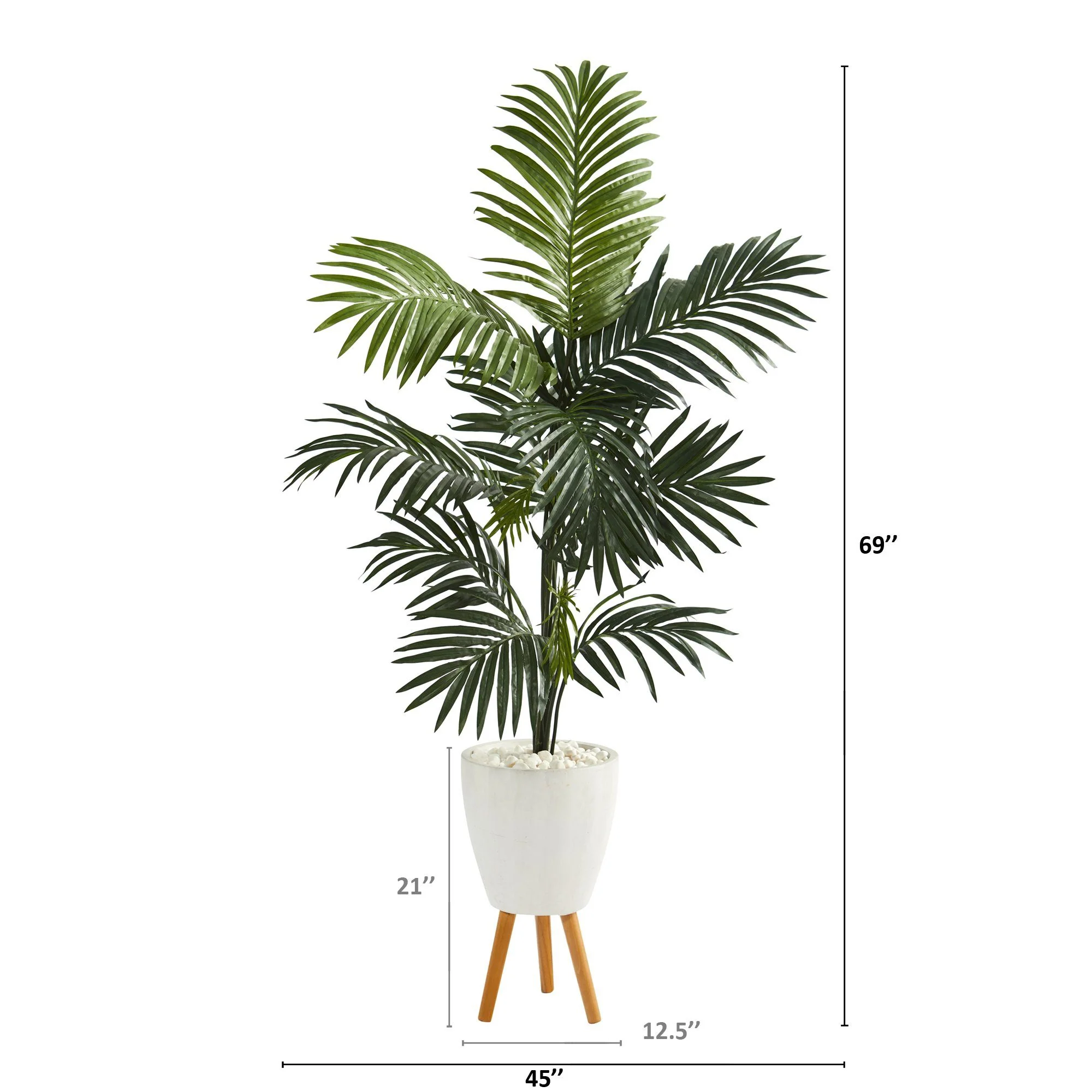 69” Kentia Artificial Palm Tree in White Planter with Stand - Image 2