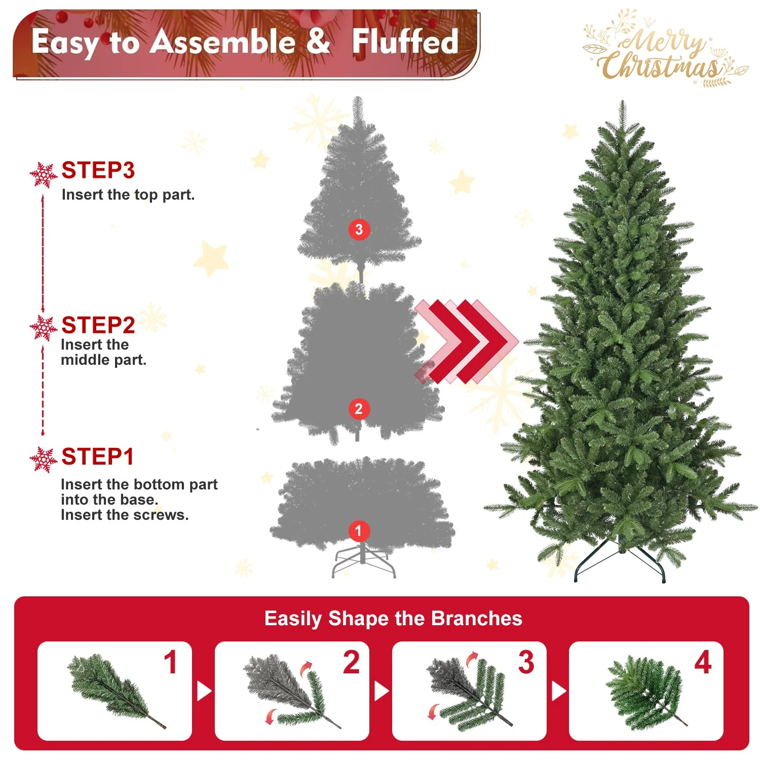 6ft Artificial Christmas Tree with 1168 Branch Tips Full Lush Pine - Image 3