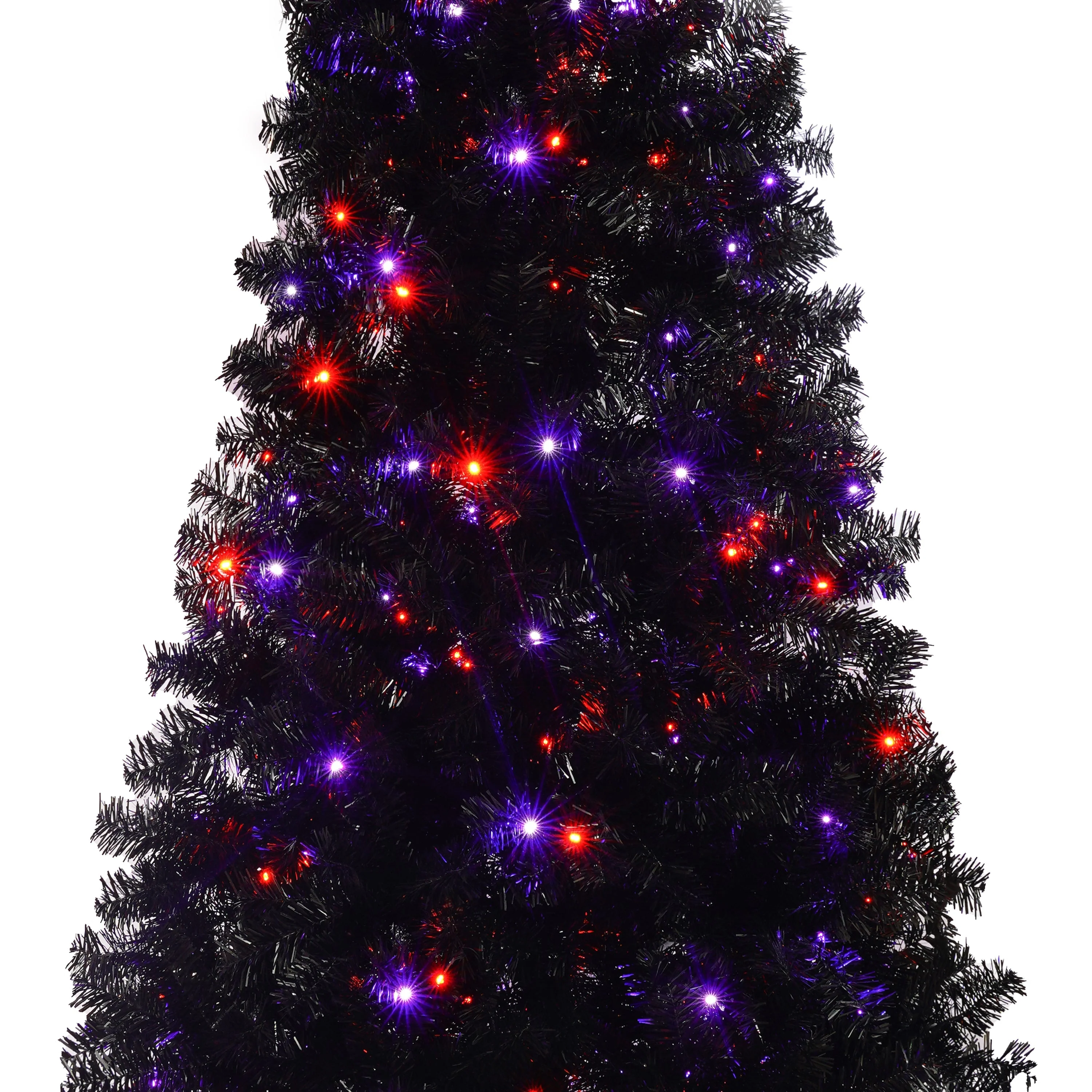6Ft Curved Hat-Look Black Holiday Tree with Orange & Purple Lights - Image 14