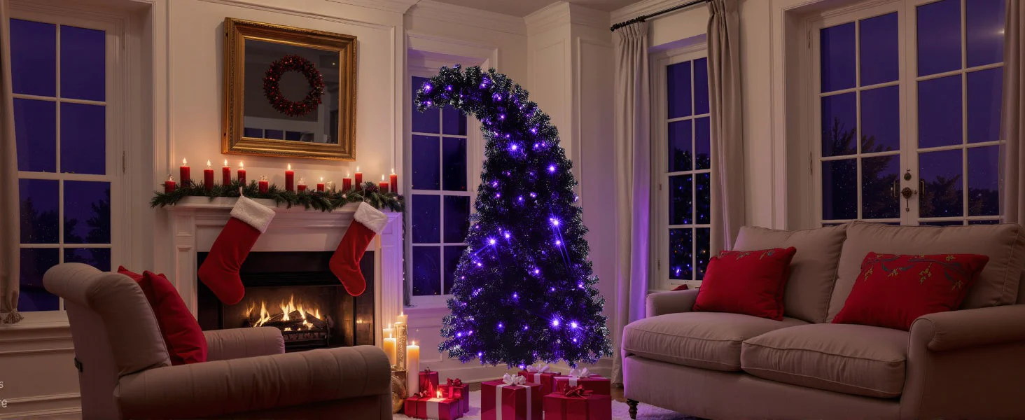 6Ft Curved Hat-Look Black Holiday Tree with Orange & Purple Lights - Image 20