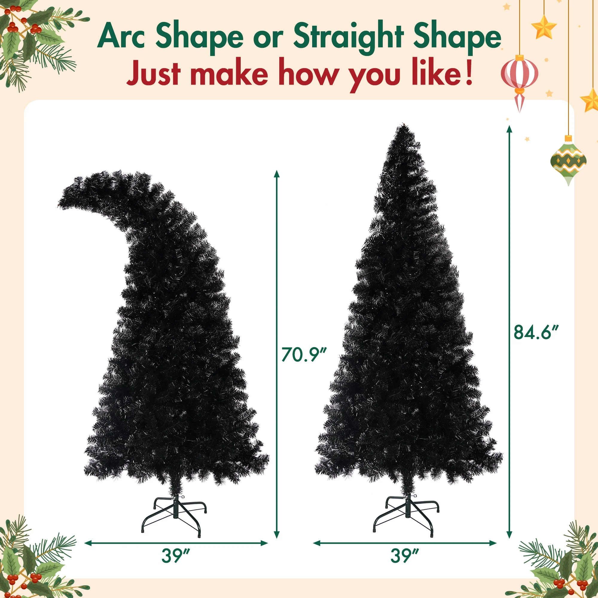 6Ft Curved Hat-Look Black Holiday Tree with Orange & Purple Lights - Image 6