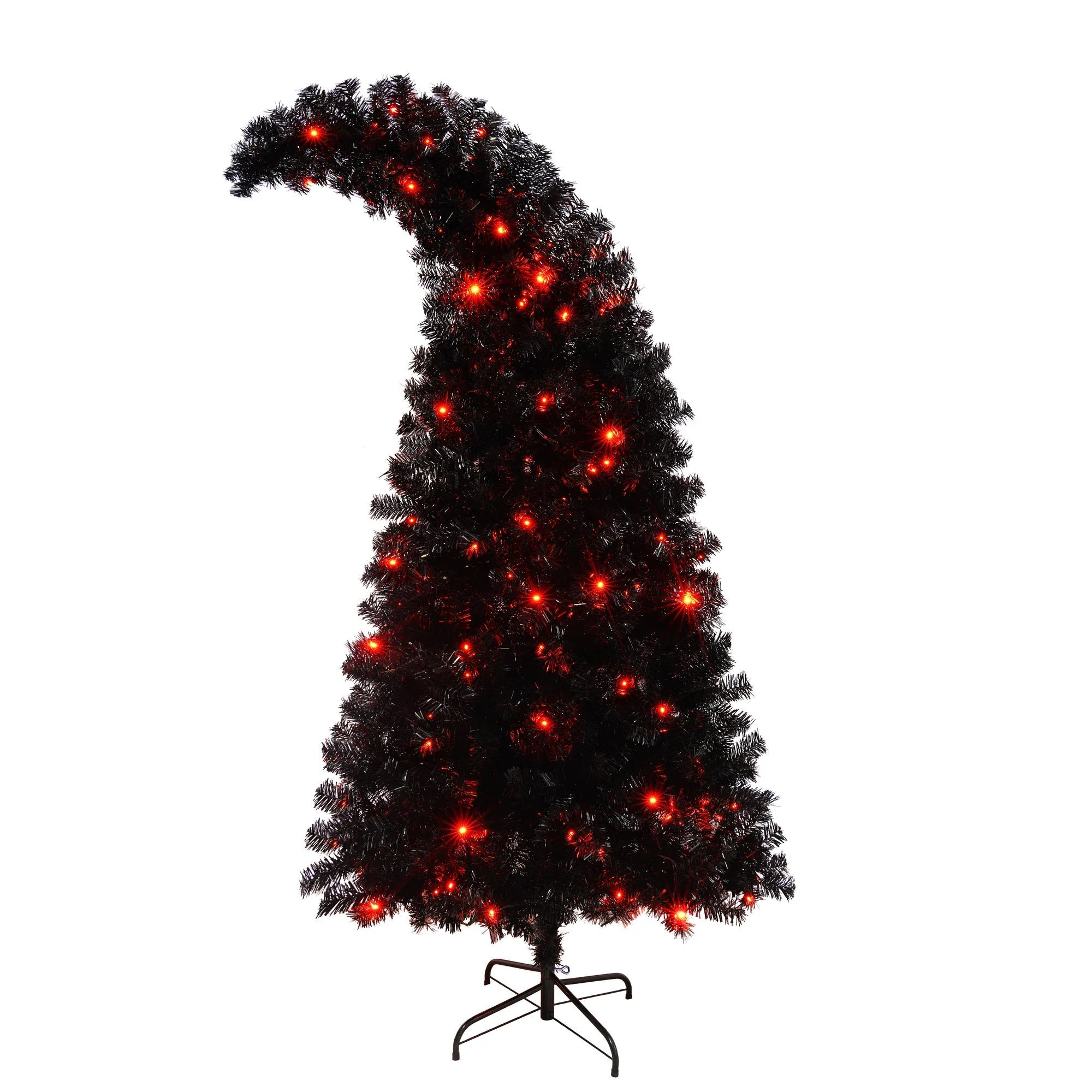 6Ft Curved Hat-Look Black Holiday Tree with Orange & Purple Lights - Image 9